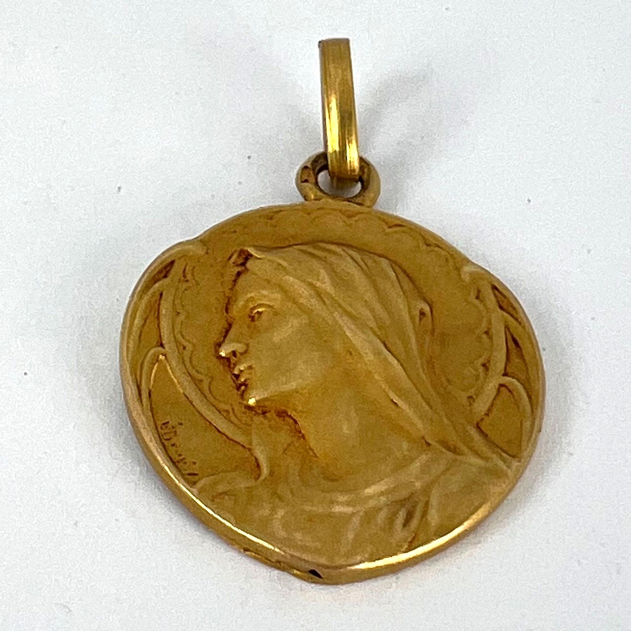 French Dropsy Virgin Mary 18K Yellow Gold Medal Pendant 9