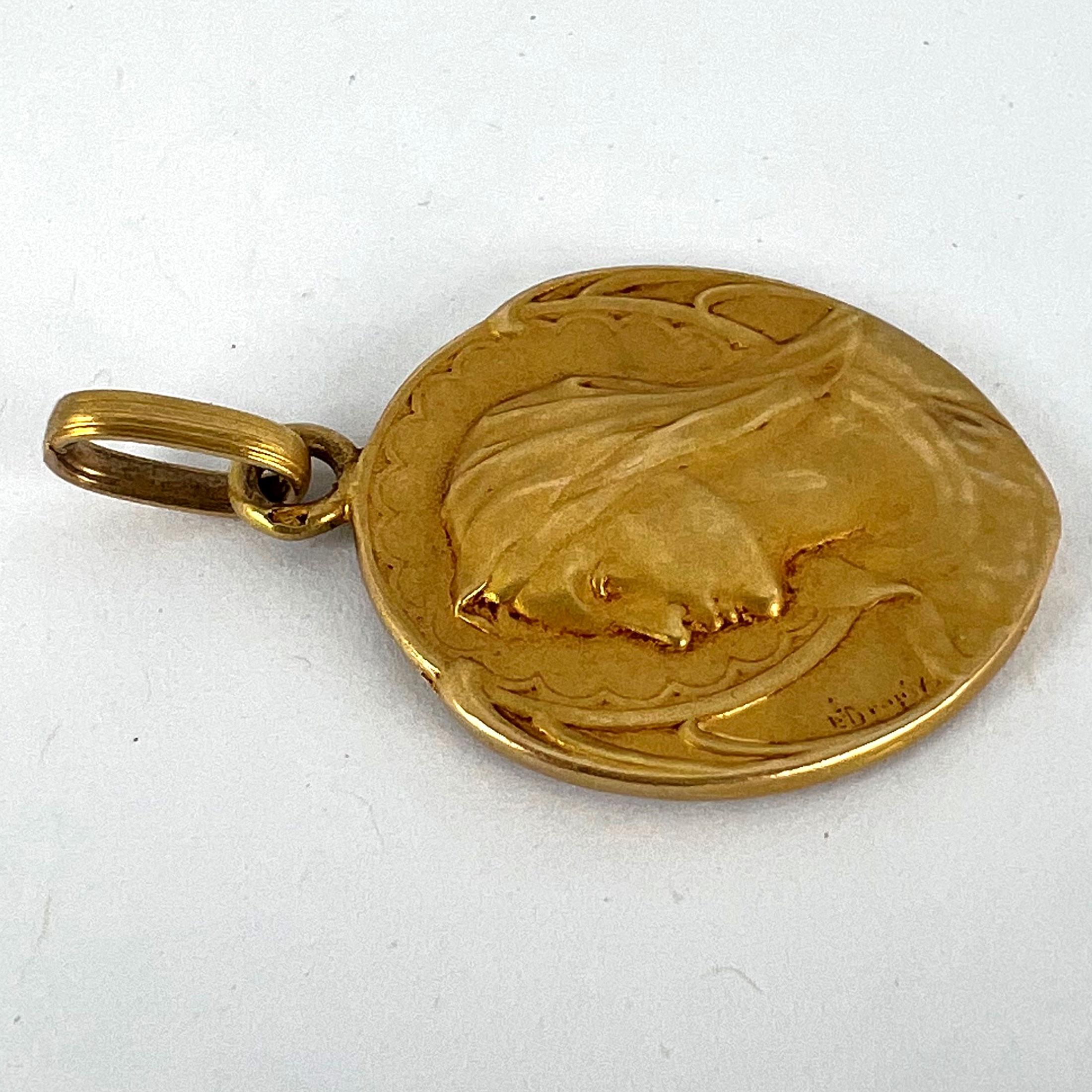 French Dropsy Virgin Mary 18K Yellow Gold Medal Pendant 10