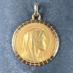 French Dropsy Virgin Mary 18K Yellow Gold Medal Pendant