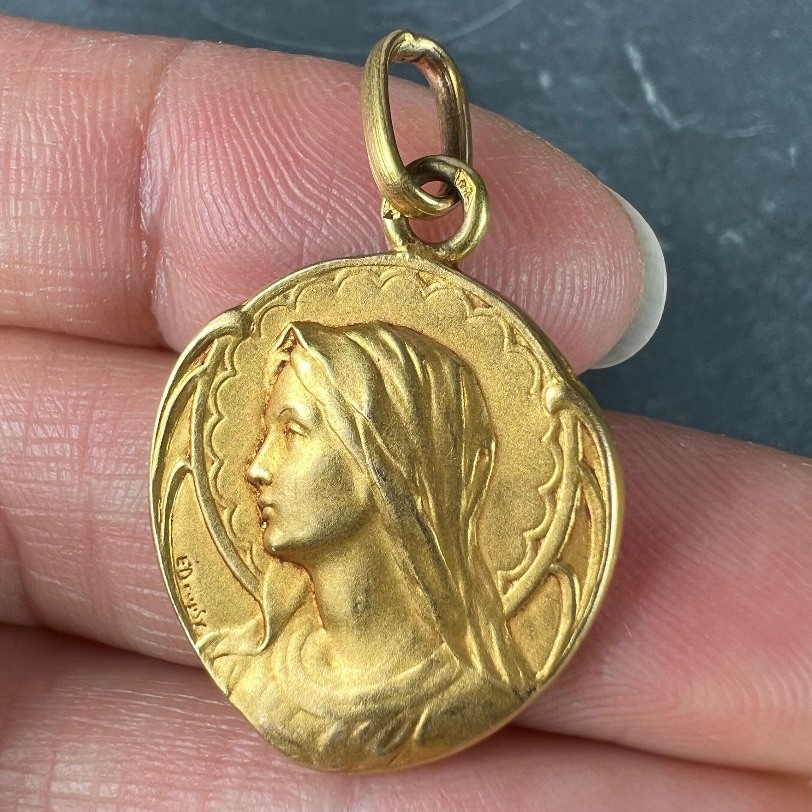 French Dropsy Virgin Mary 18K Yellow Gold Medal Pendant 1