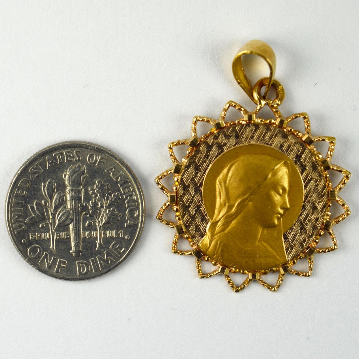 French Dropsy Virgin Mary 18k Yellow Gold Medal Pendant 1