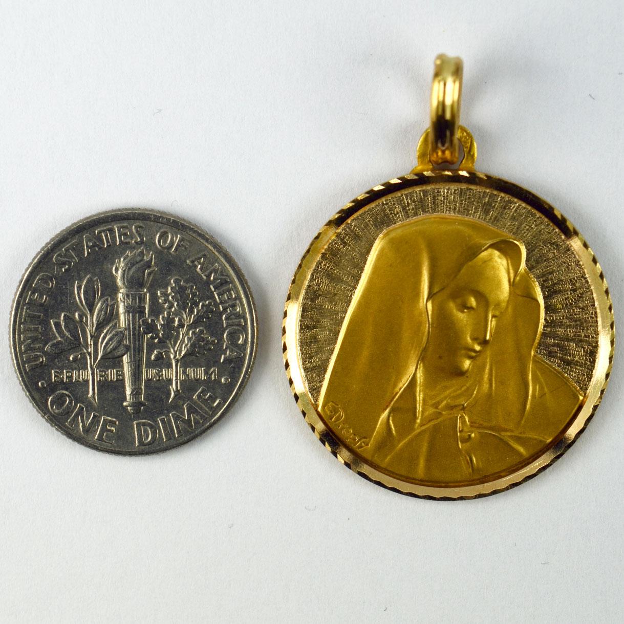French Dropsy Virgin Mary 18K Yellow Gold Medal Pendant 1