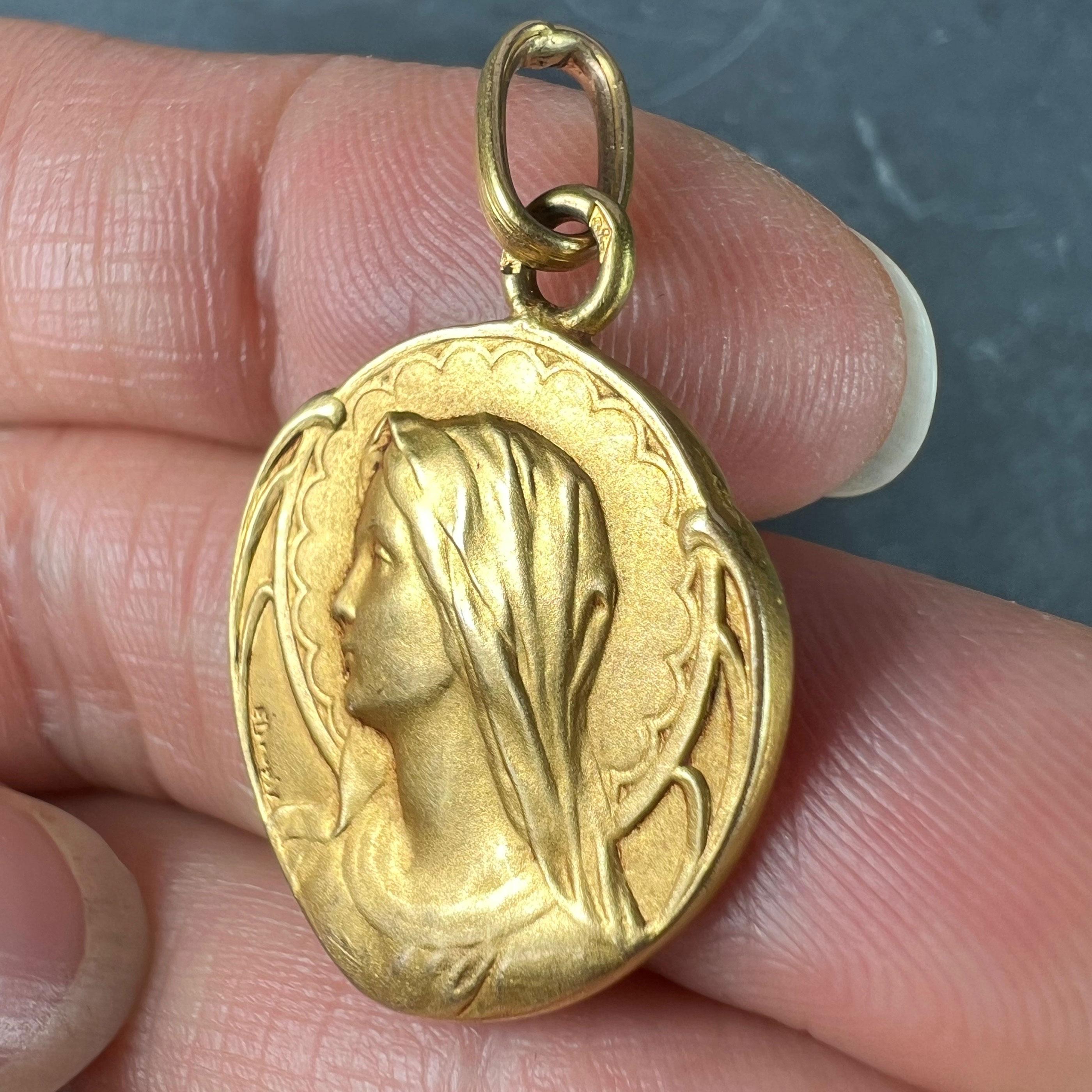French Dropsy Virgin Mary 18K Yellow Gold Medal Pendant 2
