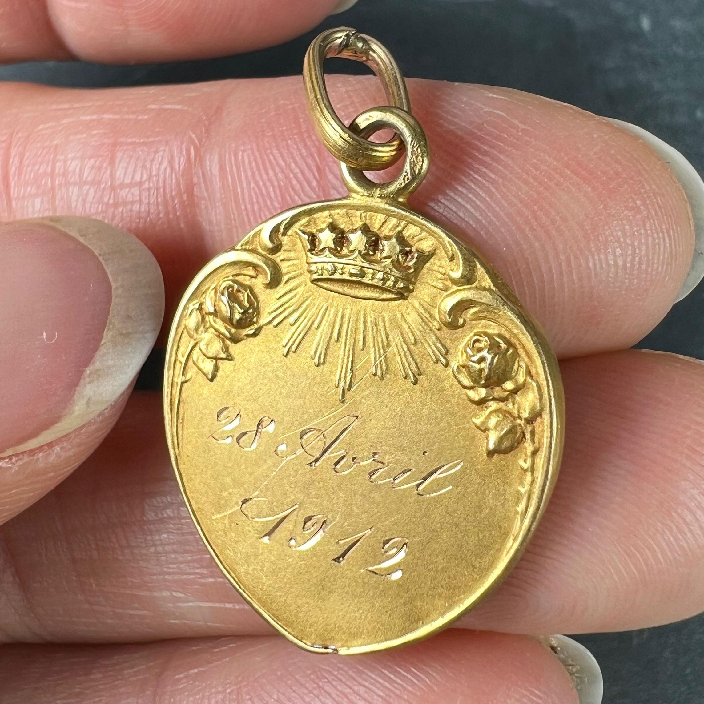 French Dropsy Virgin Mary 18K Yellow Gold Medal Pendant 4