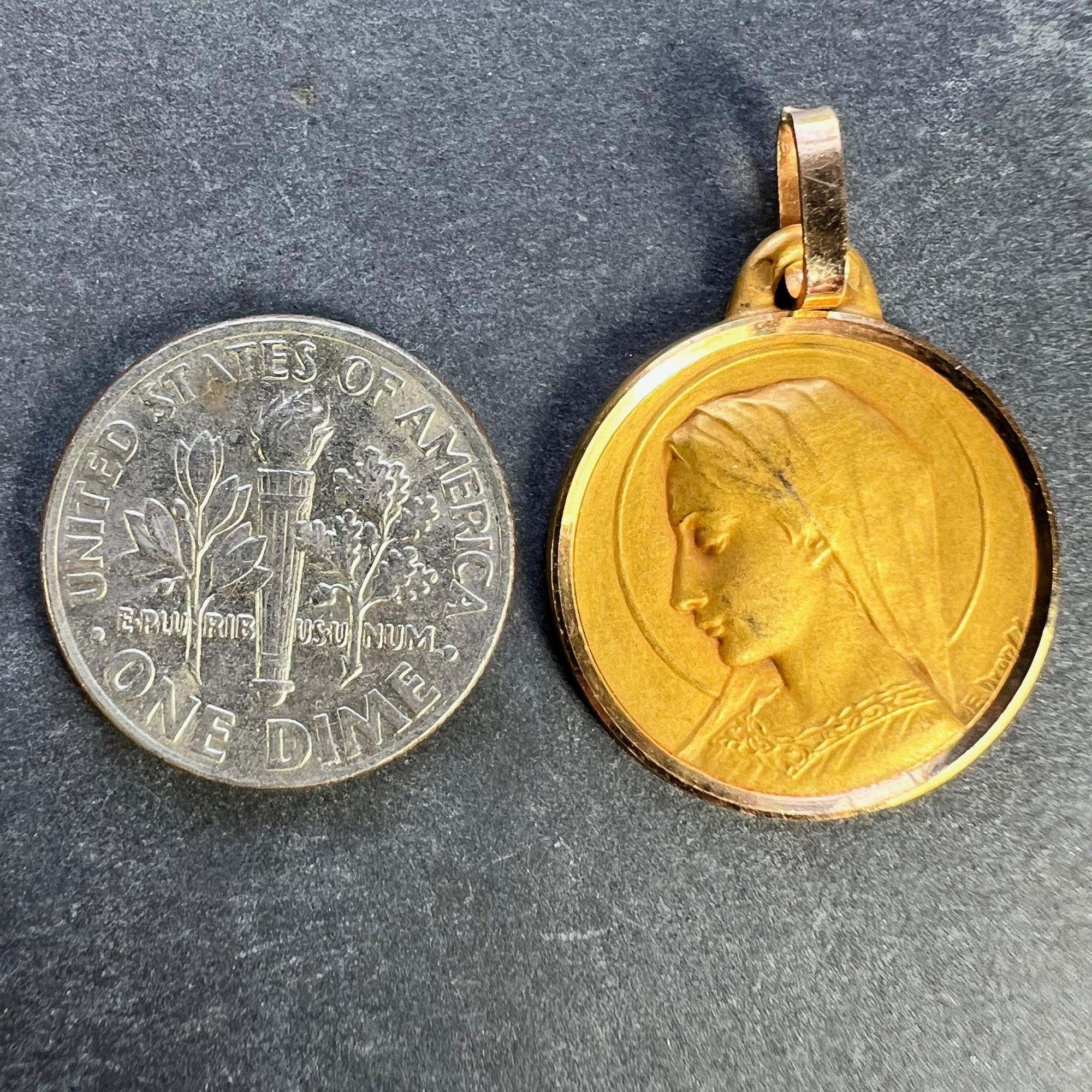 French Dropsy Virgin Mary 18K Yellow Gold Religious Medal Pendant 6