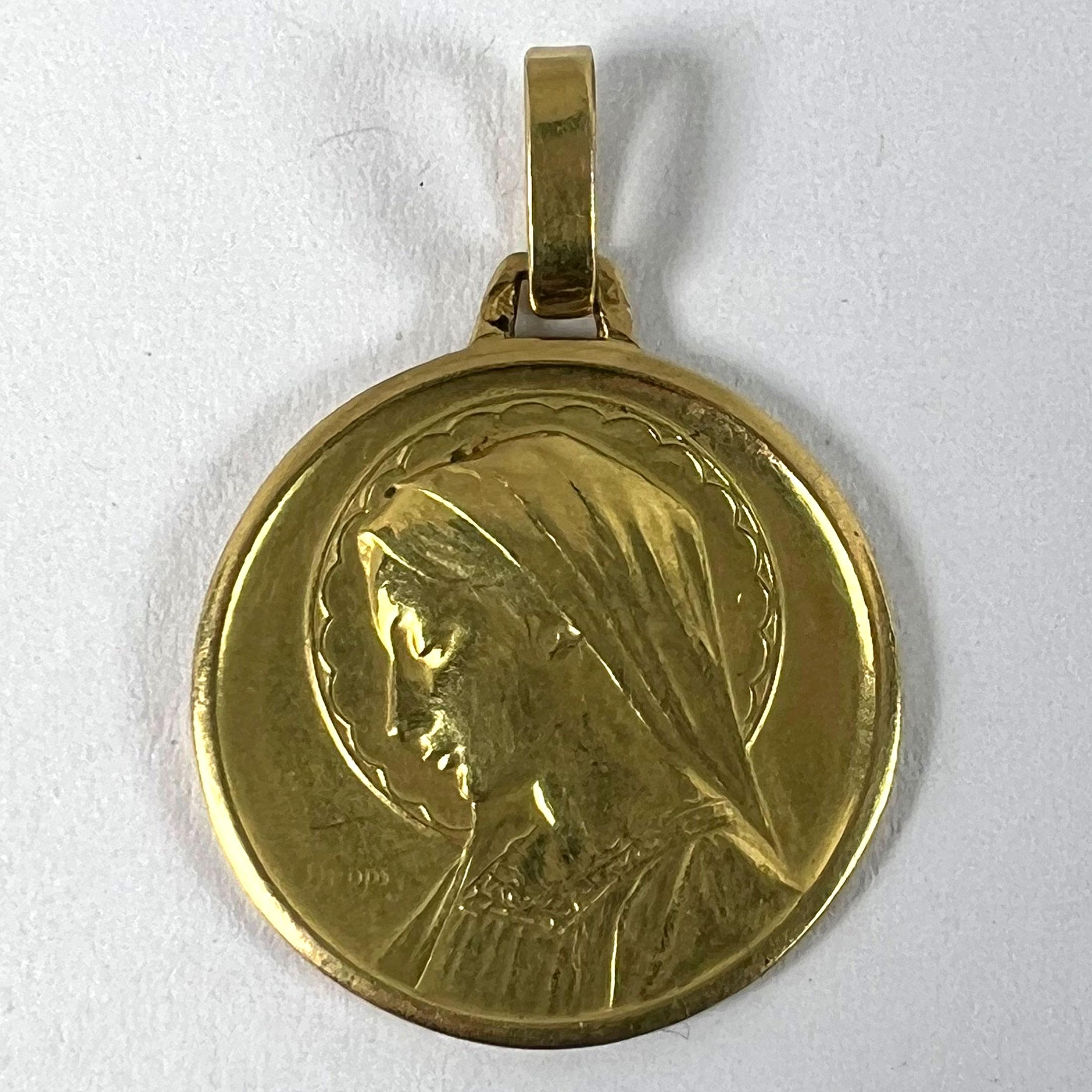 French Dropsy Virgin Mary 18K Yellow Gold Religious Medal Pendant For Sale 7