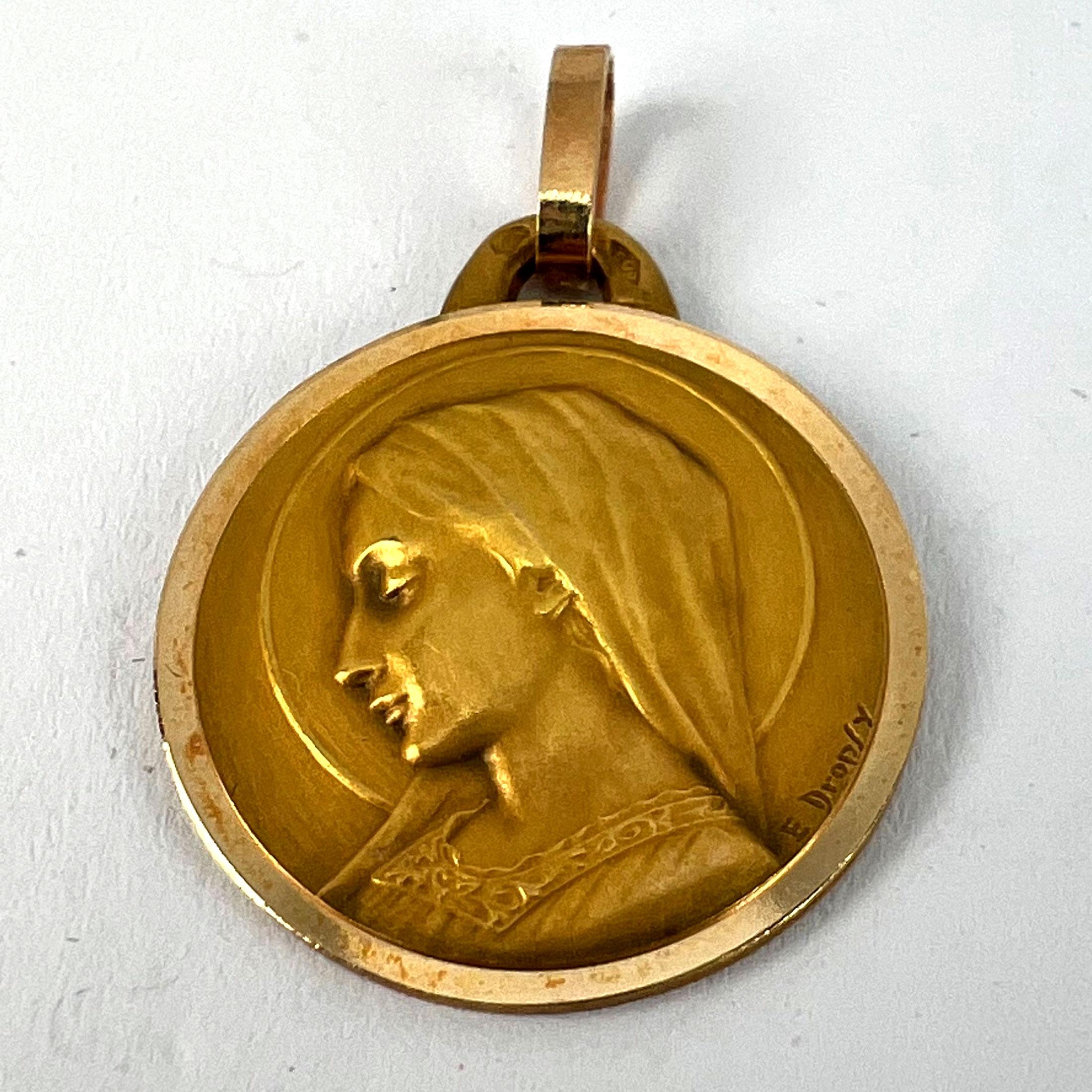 French Dropsy Virgin Mary 18K Yellow Gold Religious Medal Pendant For Sale 6