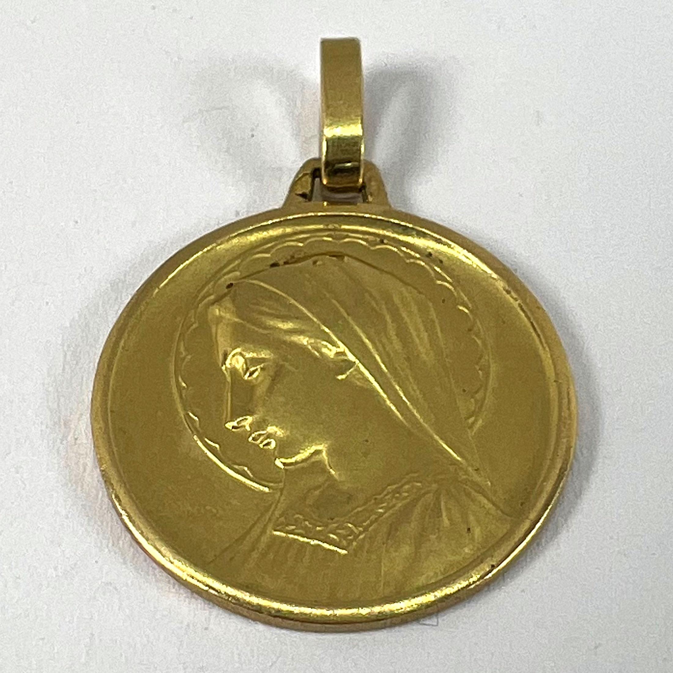 French Dropsy Virgin Mary 18K Yellow Gold Religious Medal Pendant For Sale 8