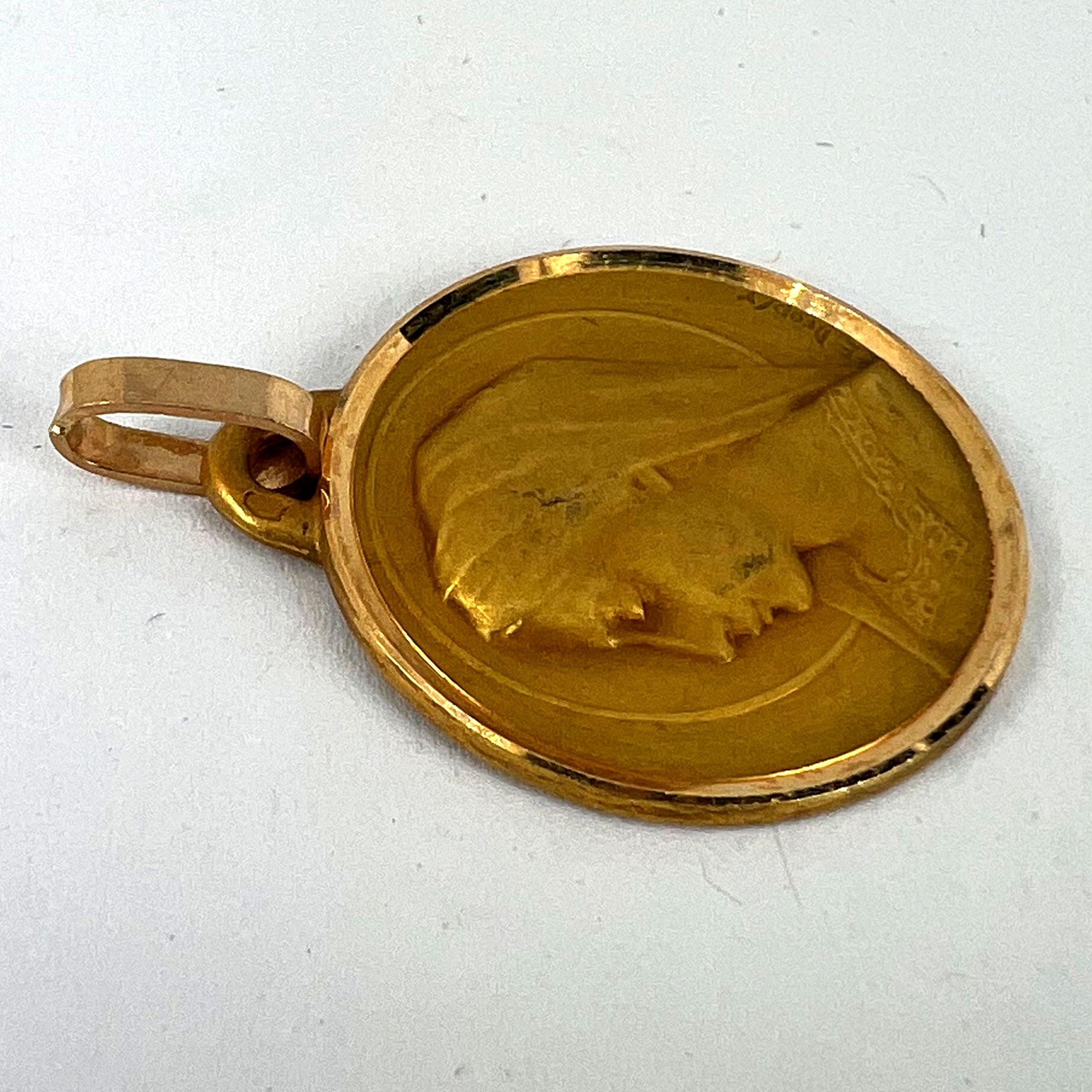 French Dropsy Virgin Mary 18K Yellow Gold Religious Medal Pendant 10