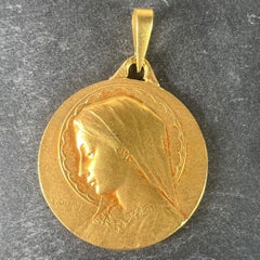 French Dropsy Virgin Mary 18K Yellow Gold Religious Medal Pendant