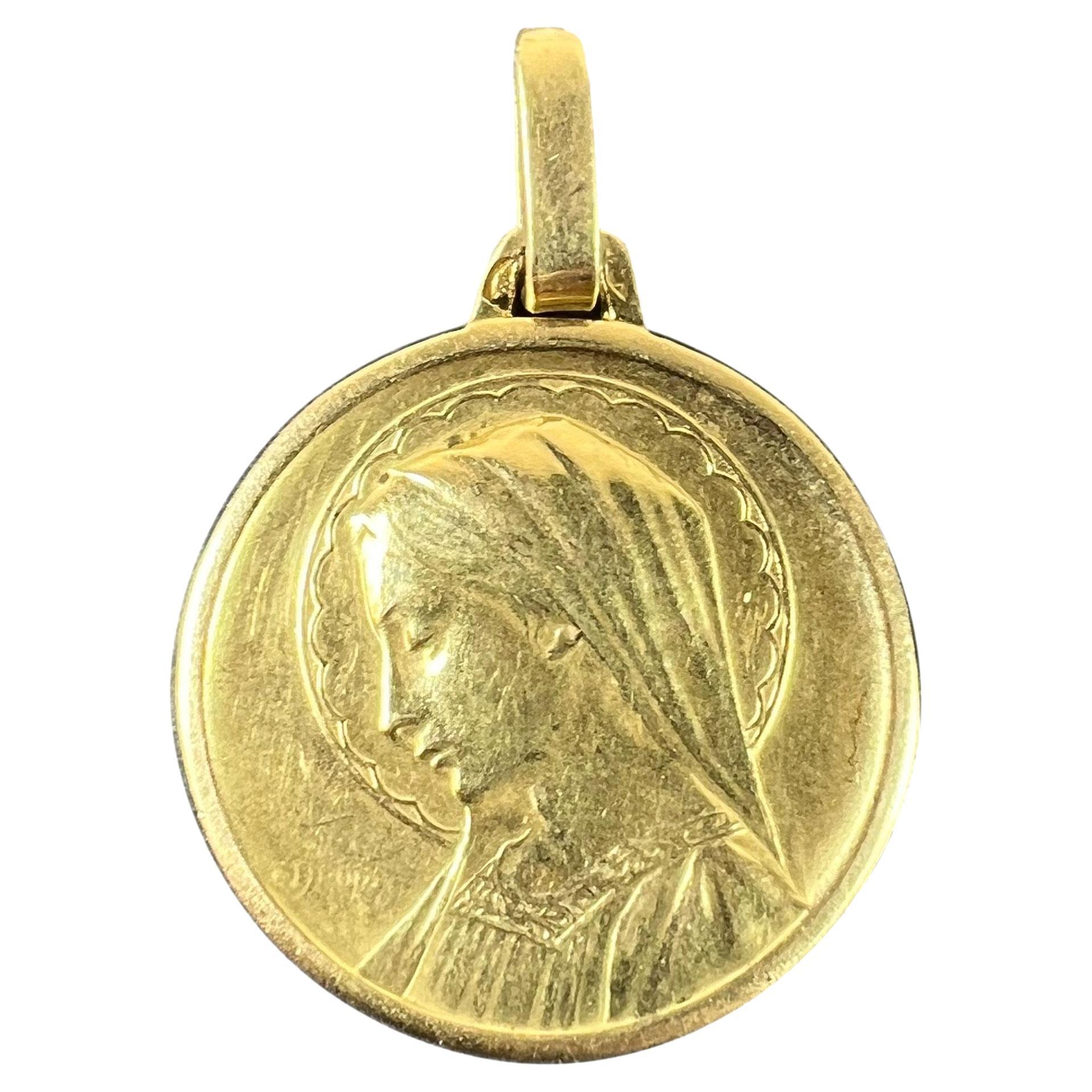 Colgante Medalla Religiosa de Oro Amarillo 18K Virgen María Gotosa Francesa