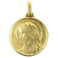 Colgante Medalla Religiosa de Oro Amarillo 18K Virgen María Gotosa Francesa