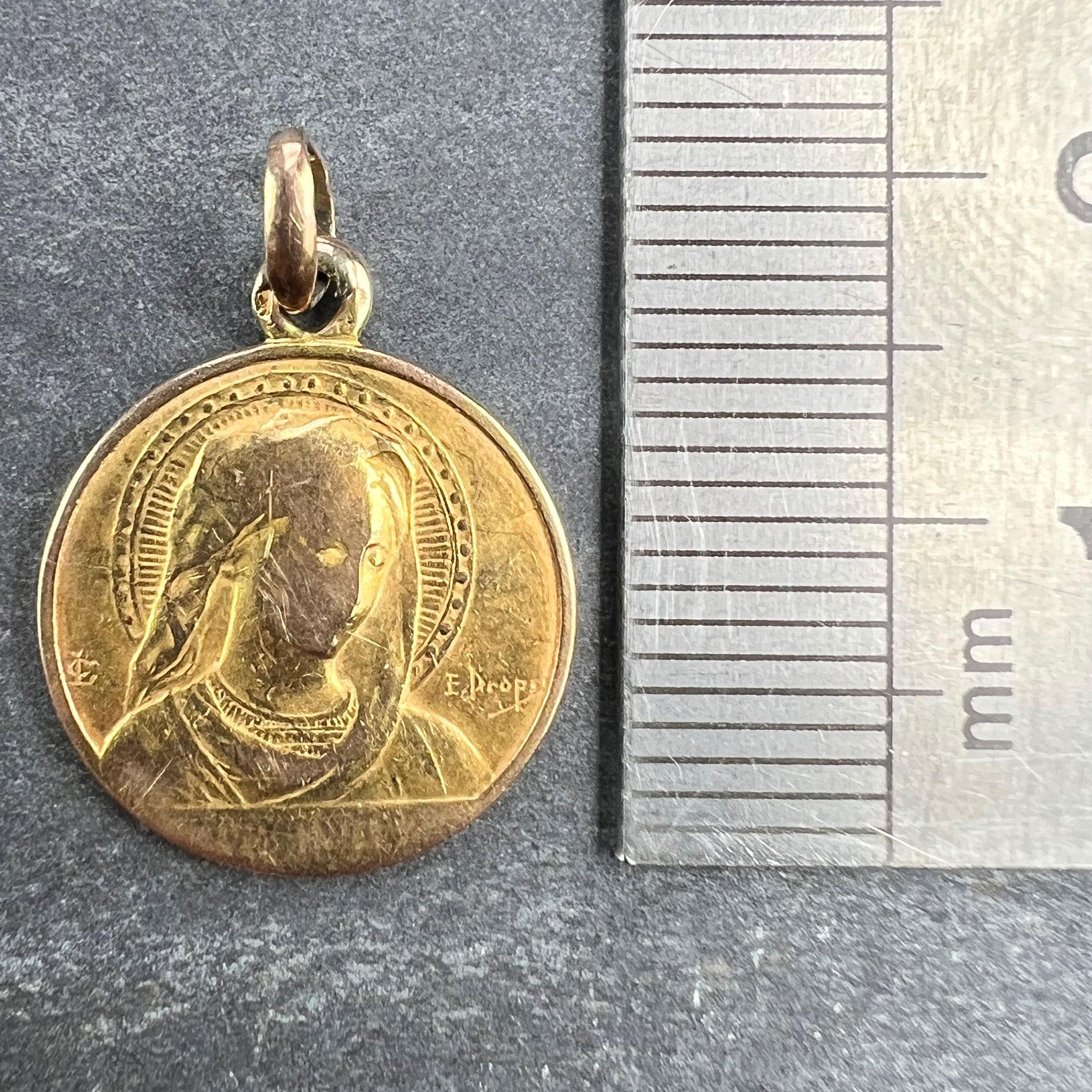 French Dropsy Virgin Mary Ave Maria 18K Yellow Gold Charm Pendant For Sale 6