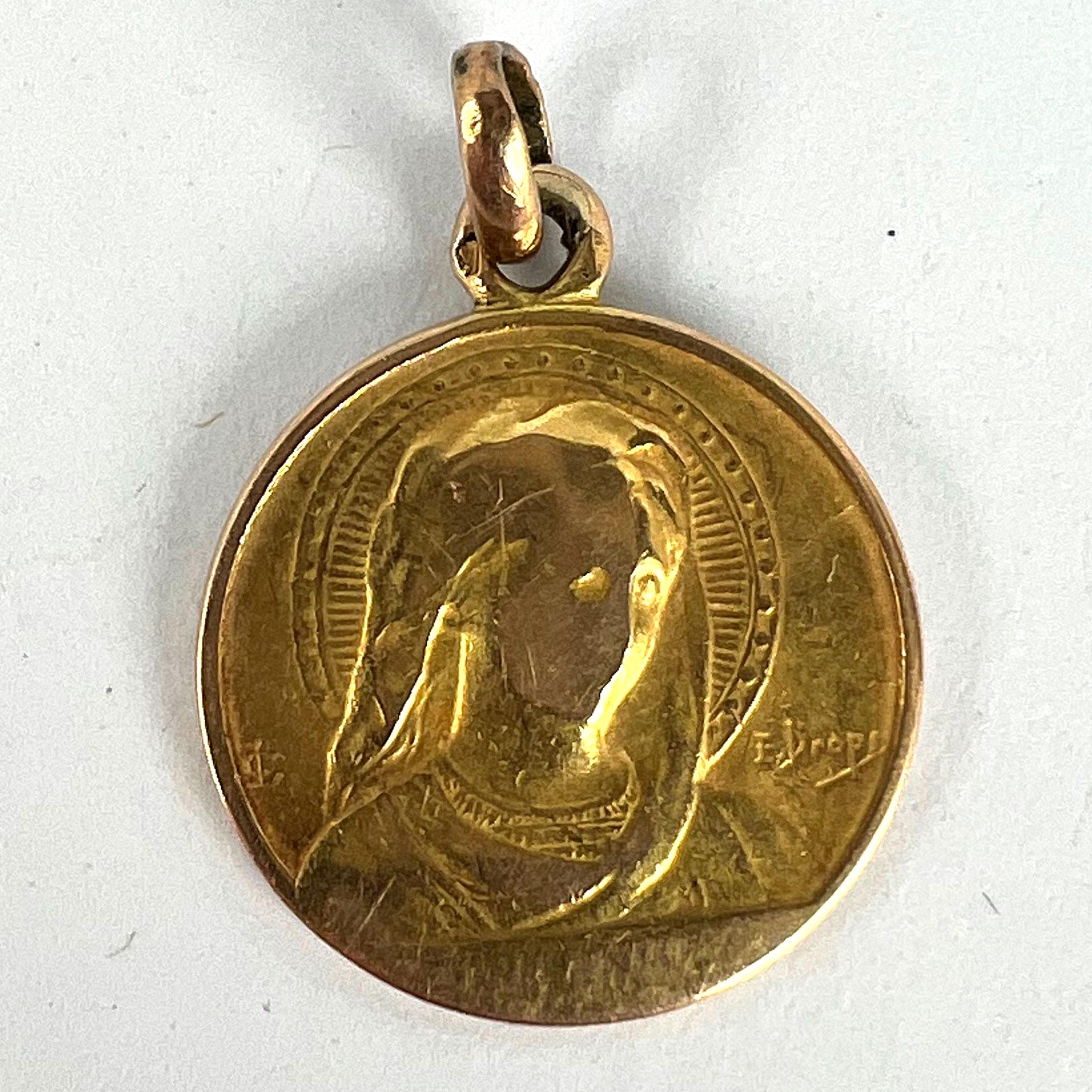French Dropsy Virgin Mary Ave Maria 18K Yellow Gold Charm Pendant For Sale 8