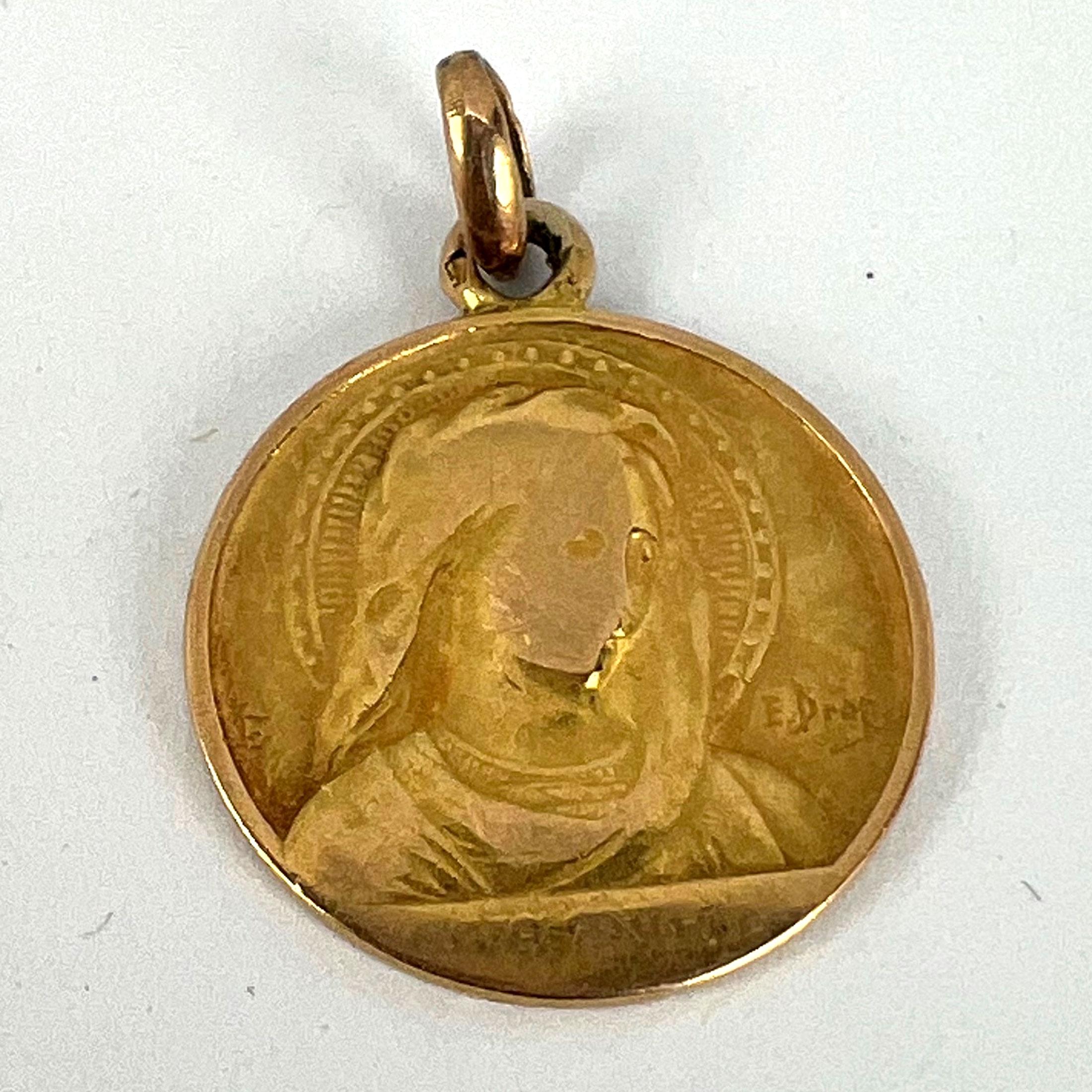 French Dropsy Virgin Mary Ave Maria 18K Yellow Gold Charm Pendant For Sale 9