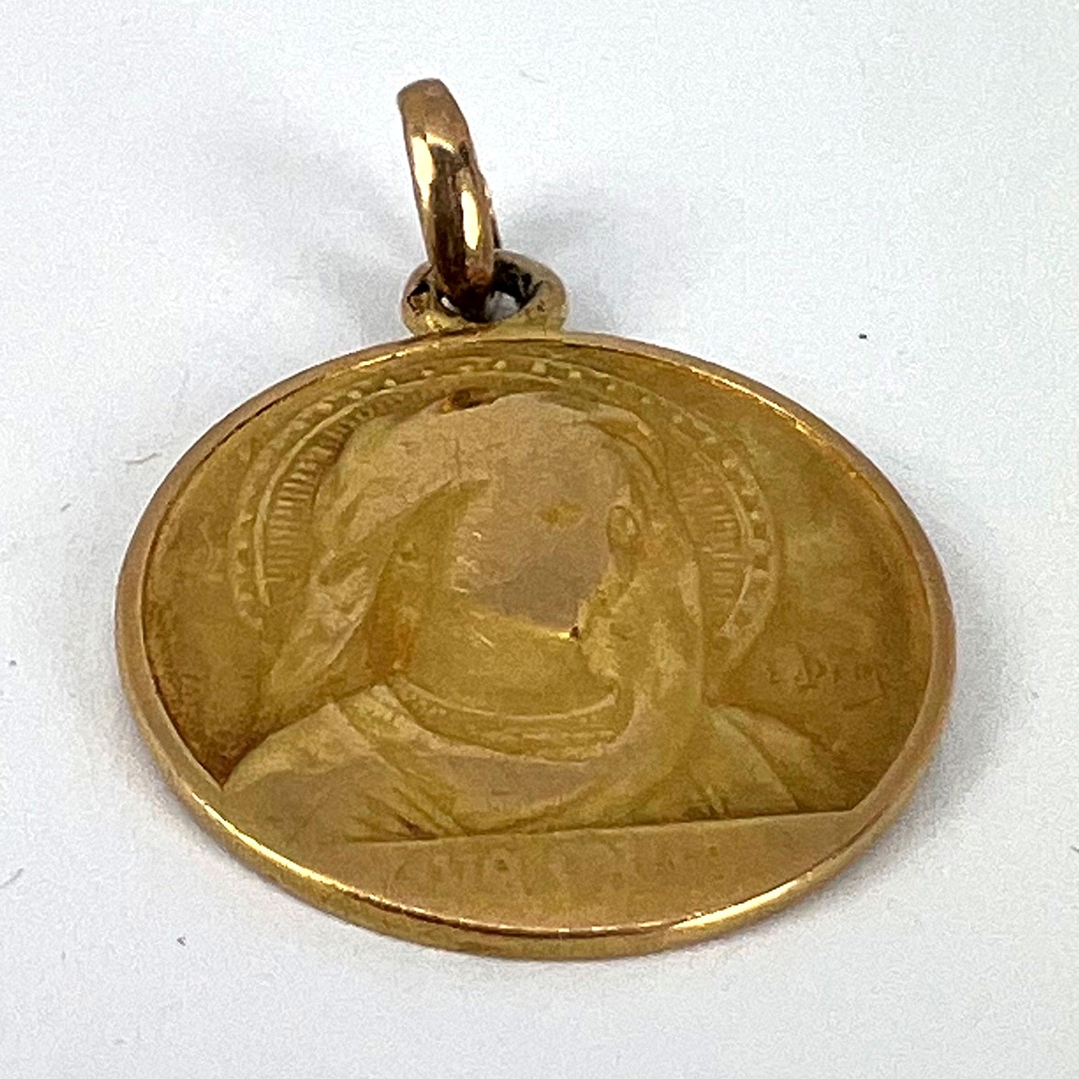 French Dropsy Virgin Mary Ave Maria 18K Yellow Gold Charm Pendant For Sale 10
