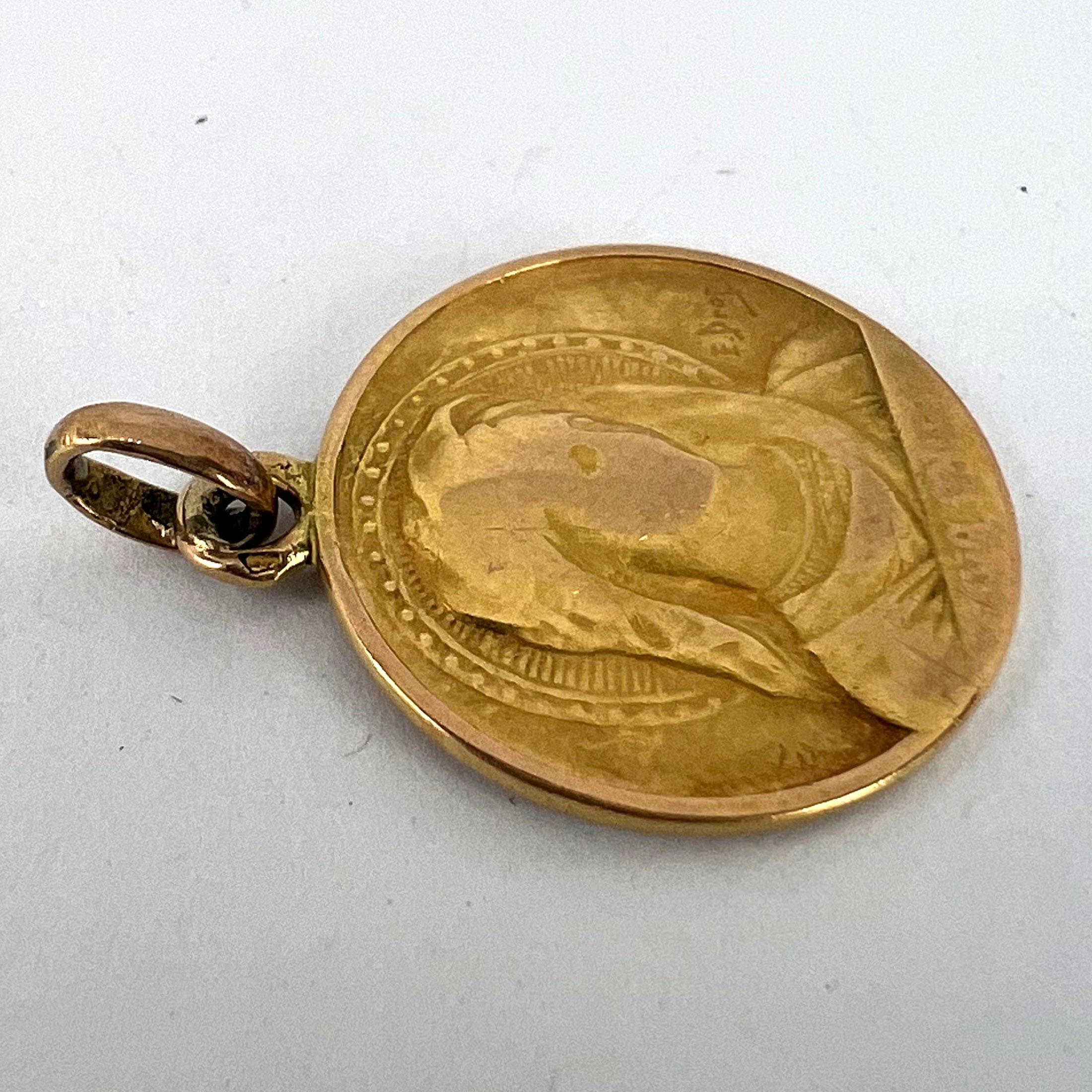 French Dropsy Virgin Mary Ave Maria 18K Yellow Gold Charm Pendant For Sale 11