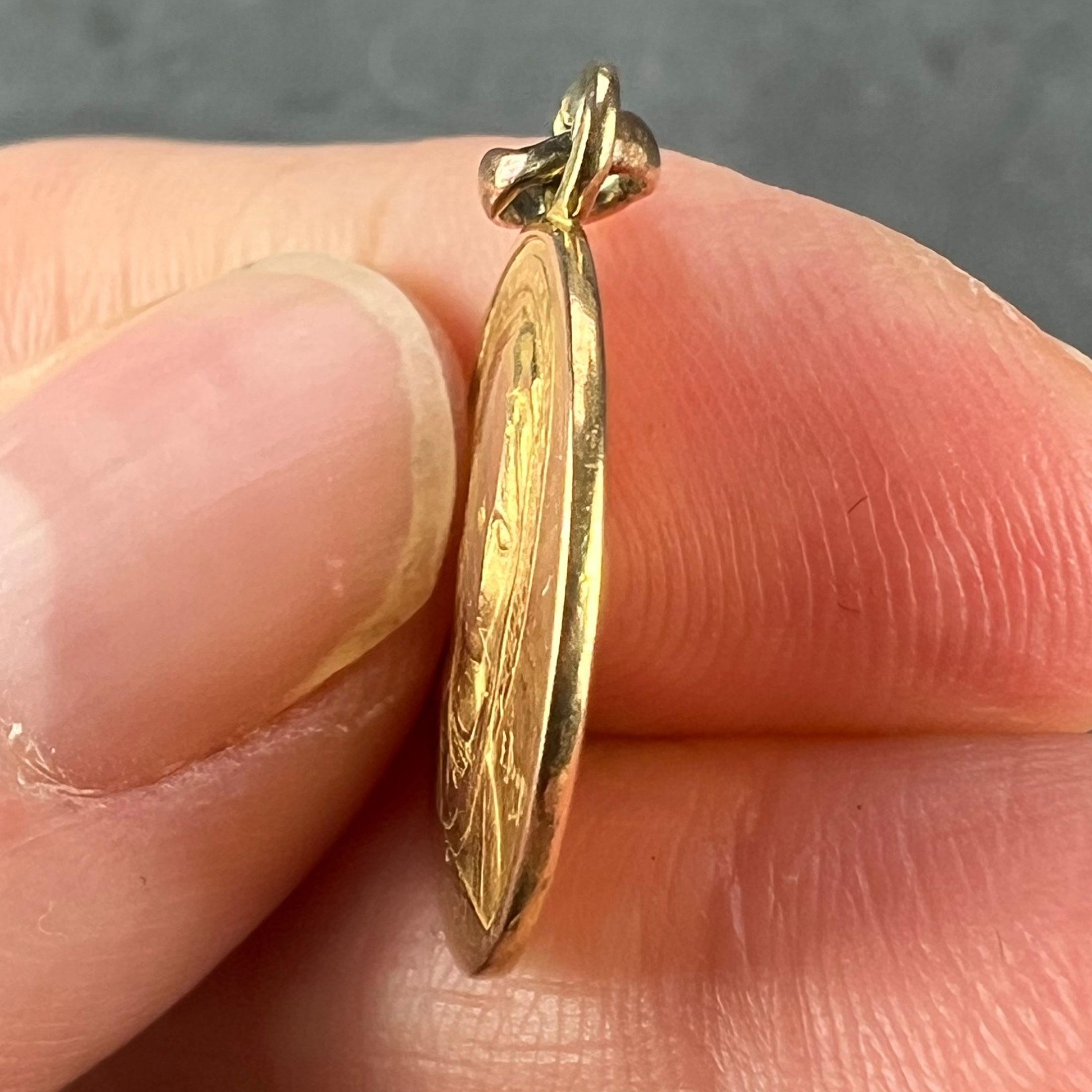 French Dropsy Virgin Mary Ave Maria 18K Yellow Gold Charm Pendant For Sale 3