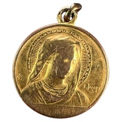 French Dropsy Virgin Mary Ave Maria 18K Yellow Gold Charm Pendant