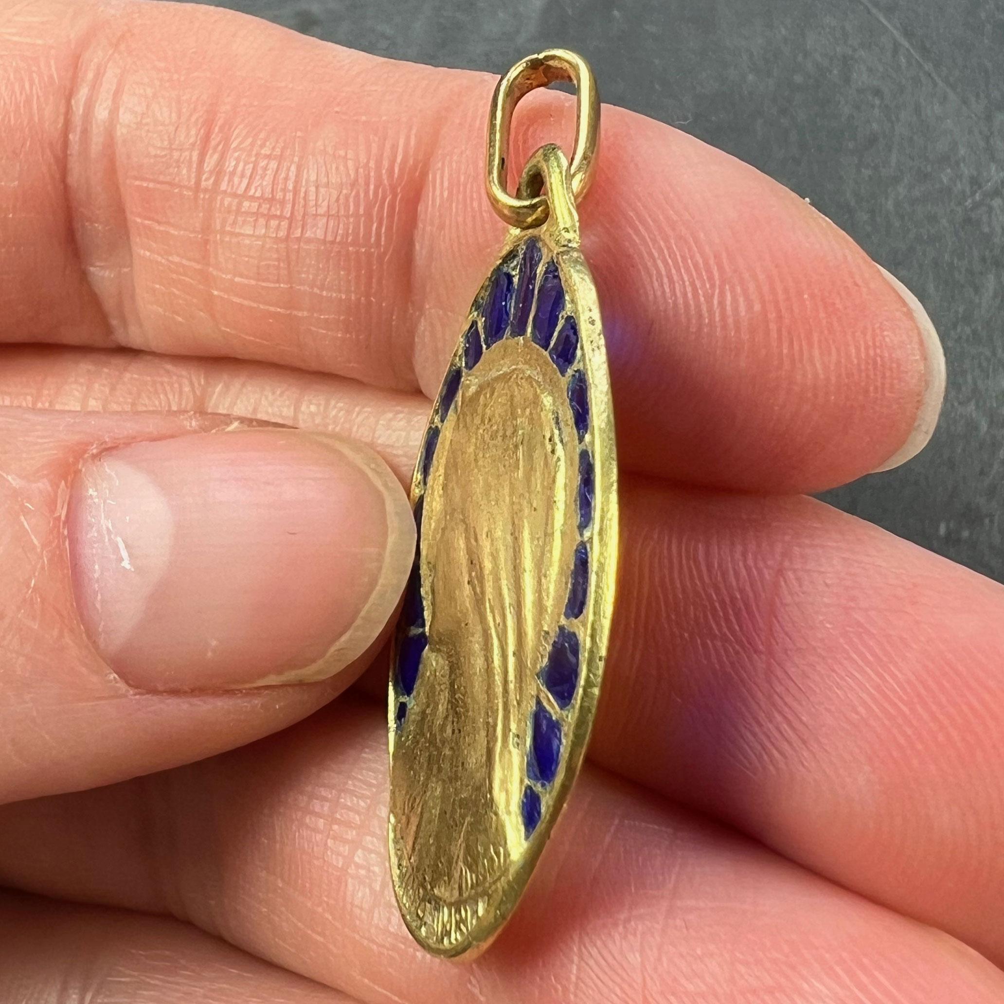 French Dropsy Virgin Mary Plique A Jour Enamel 18K Yellow Gold Pendant Medal For Sale 6