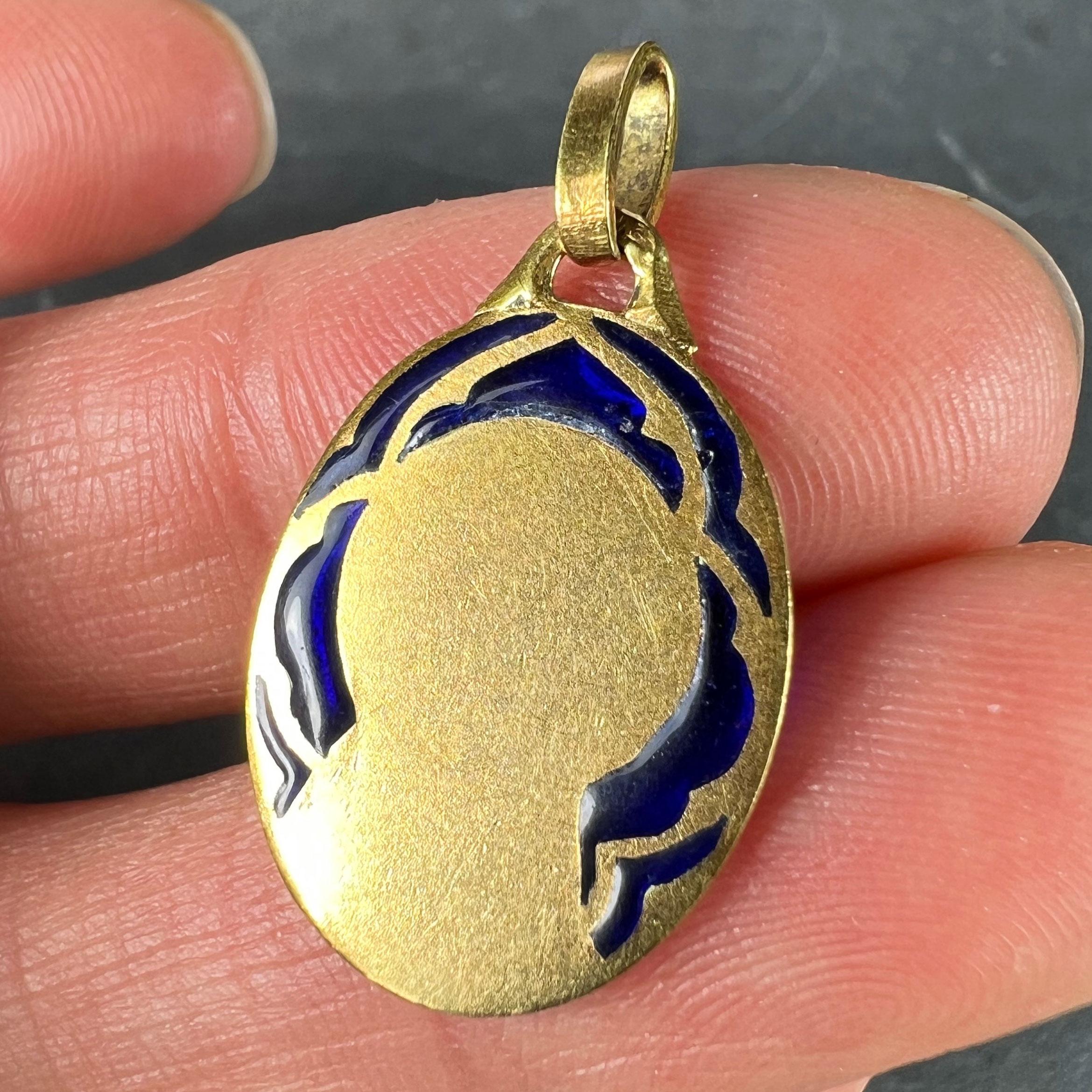 French Dropsy Virgin Mary Plique A Jour Enamel 18K Yellow Gold Pendant Medal For Sale 7