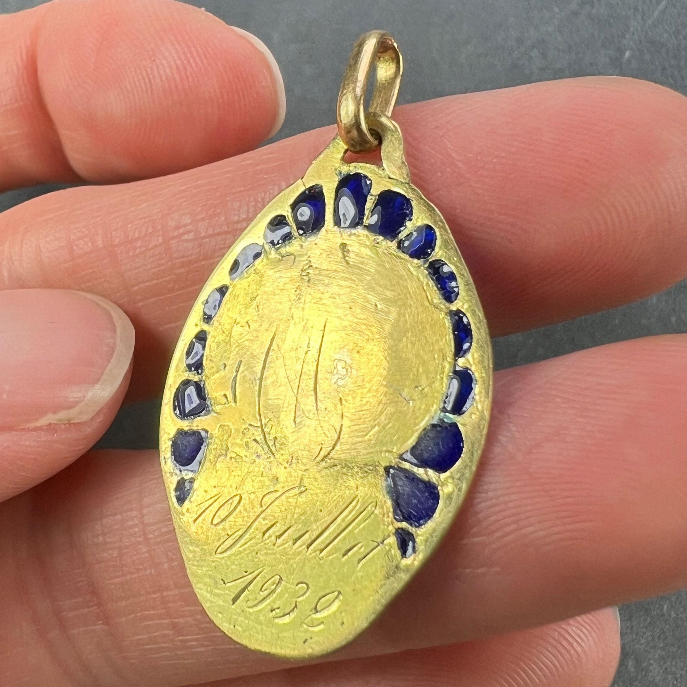 French Dropsy Virgin Mary Plique A Jour Enamel 18K Yellow Gold Pendant Medal For Sale 7