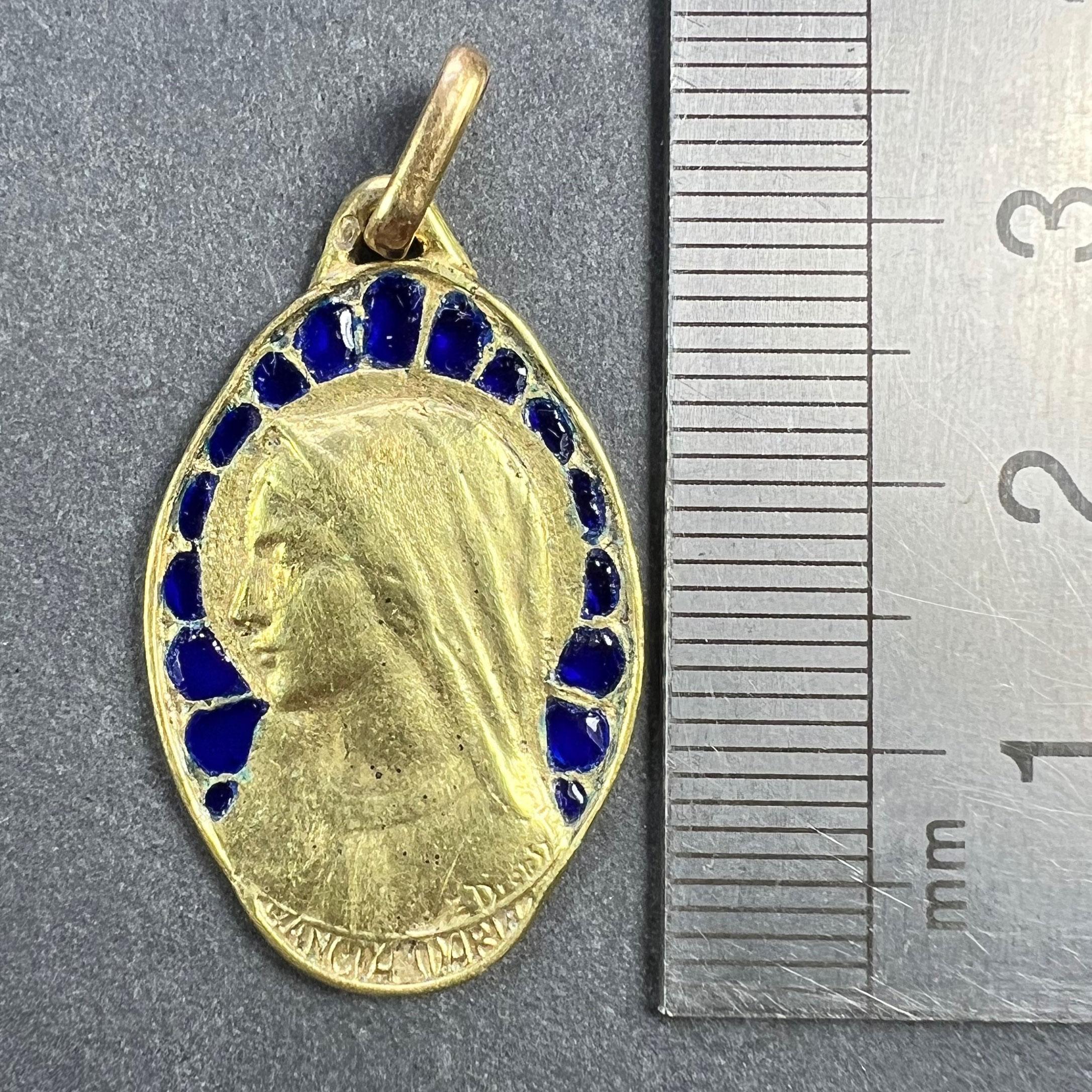 French Dropsy Virgin Mary Plique A Jour Enamel 18K Yellow Gold Pendant Medal For Sale 8