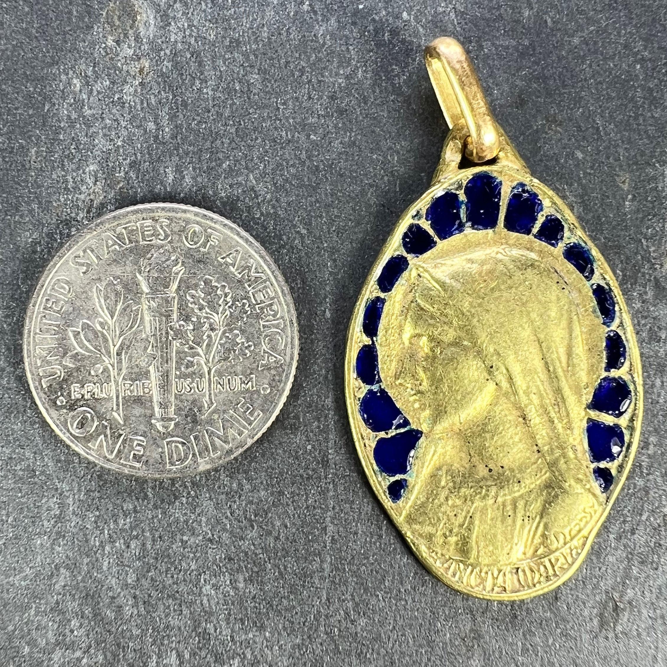 French Dropsy Virgin Mary Plique A Jour Enamel 18K Yellow Gold Pendant Medal For Sale 9