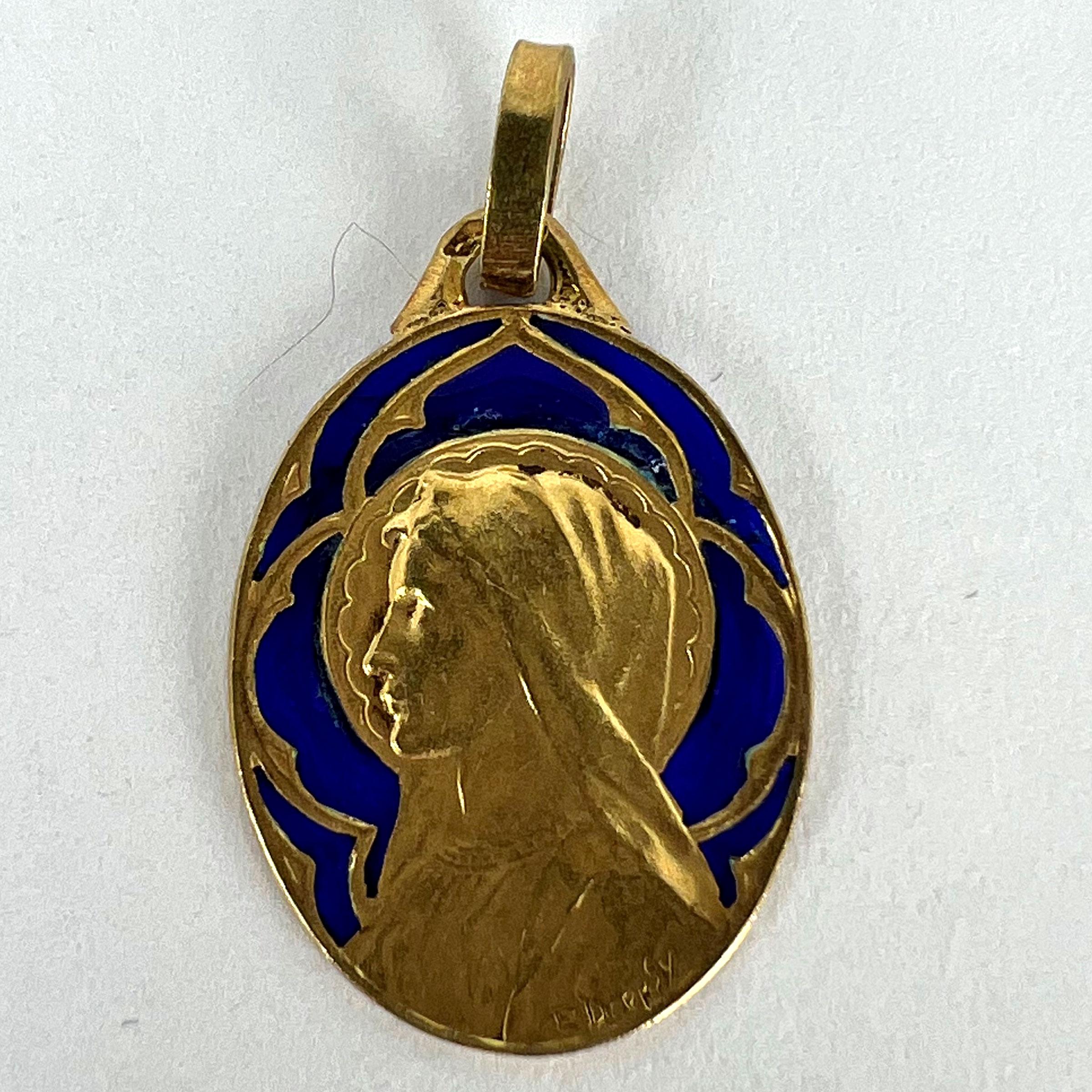 French Dropsy Virgin Mary Plique A Jour Enamel 18K Yellow Gold Pendant Medal For Sale 10