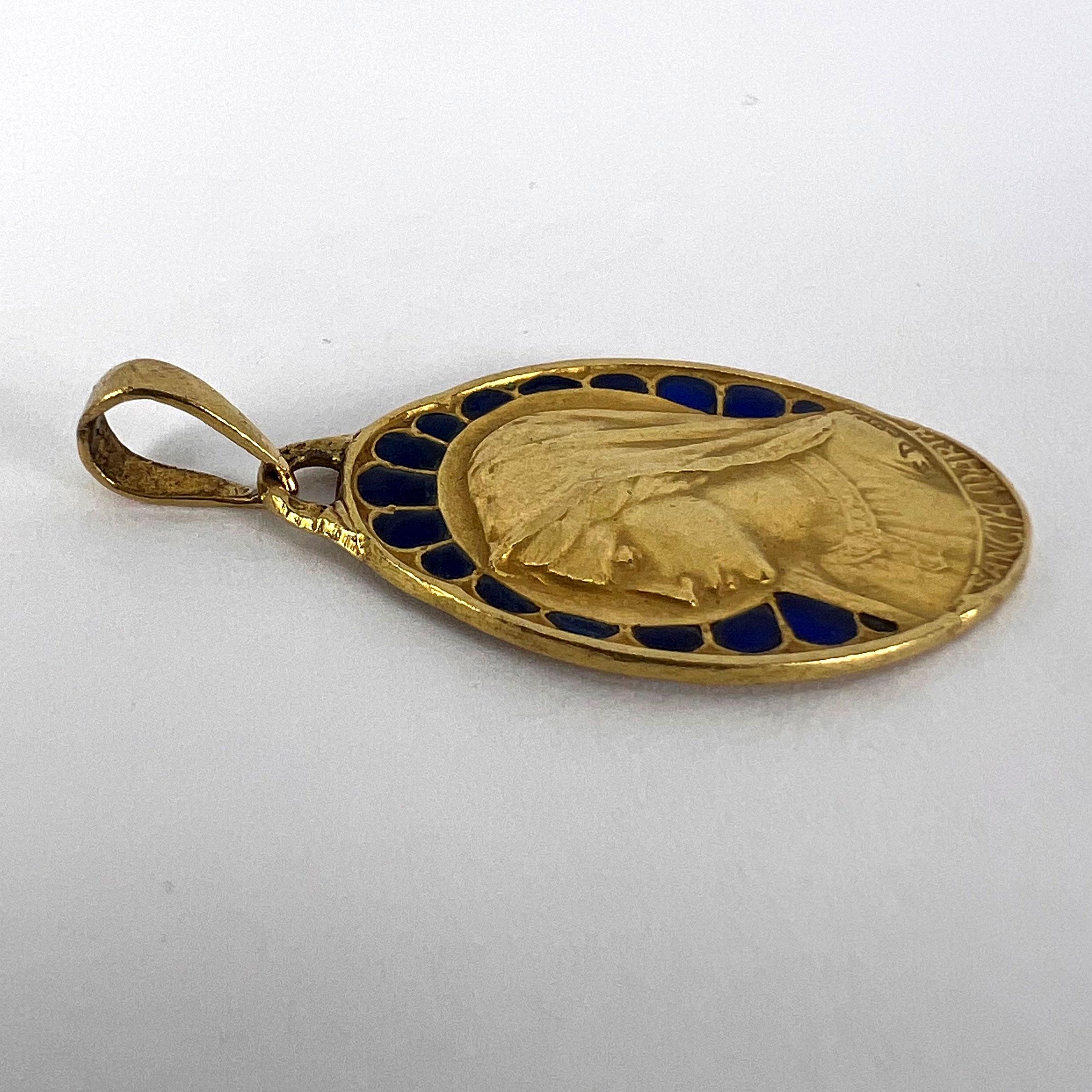 French Dropsy Virgin Mary Plique A Jour Enamel 18K Yellow Gold Pendant Medal For Sale 12