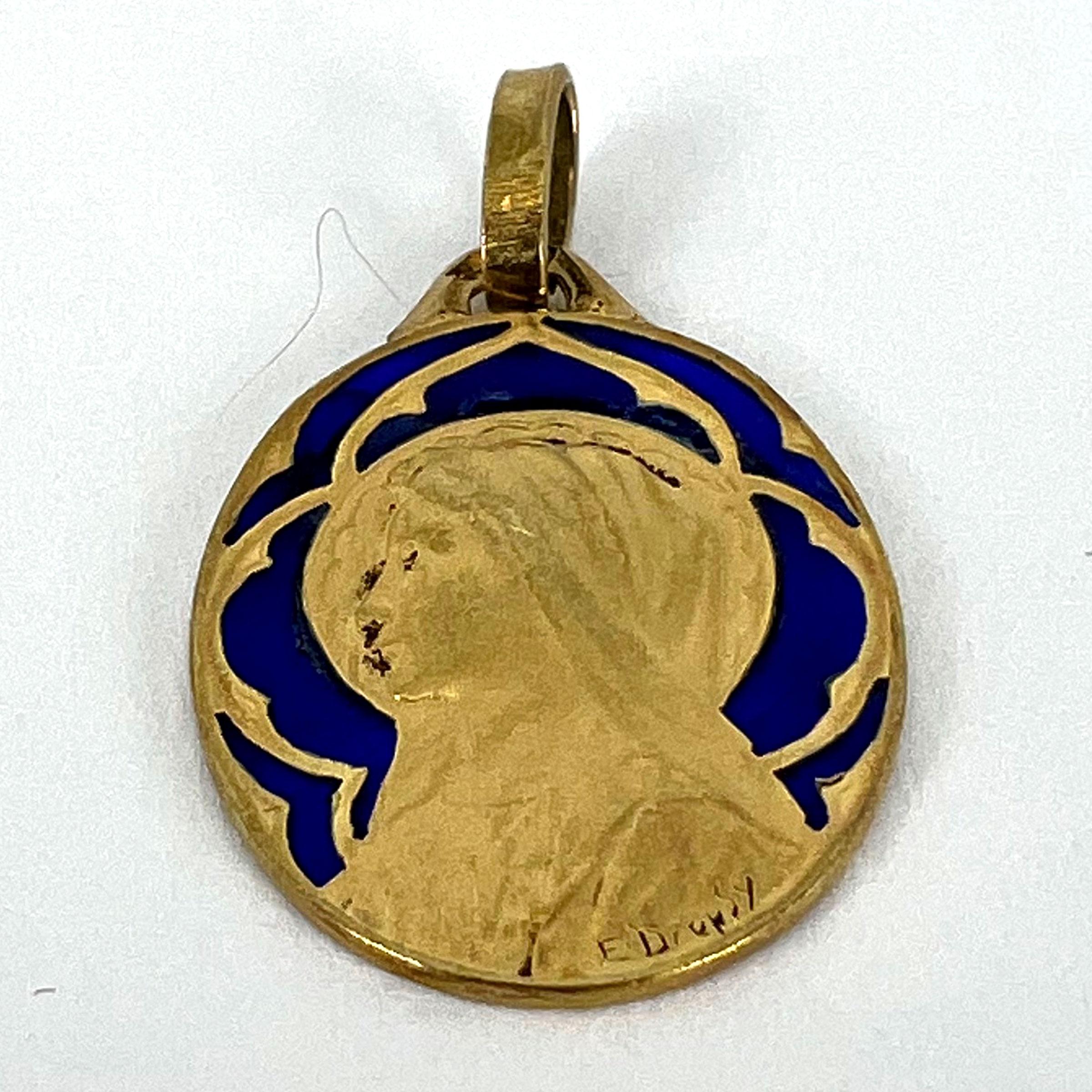 French Dropsy Virgin Mary Plique A Jour Enamel 18K Yellow Gold Pendant Medal For Sale 12