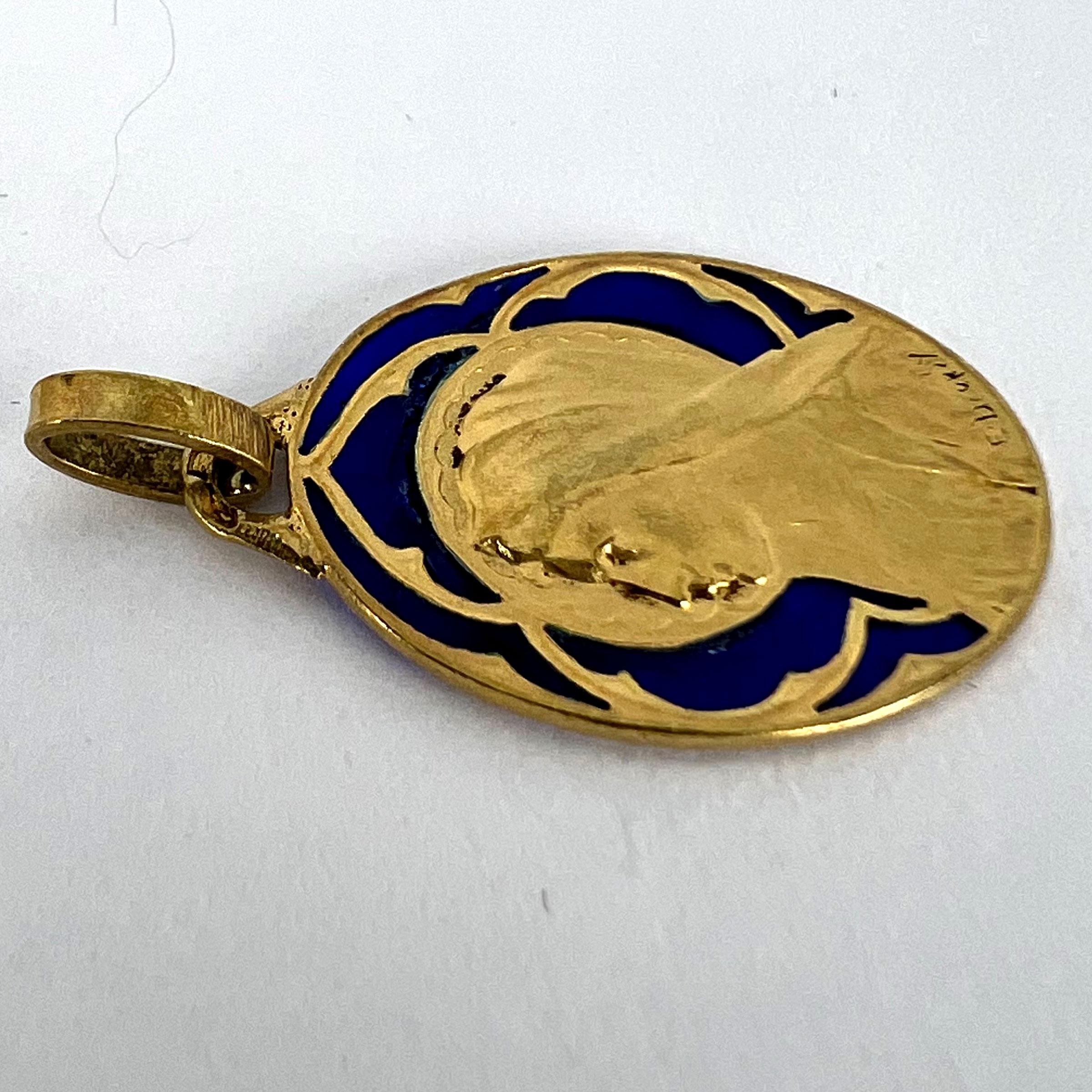 French Dropsy Virgin Mary Plique A Jour Enamel 18K Yellow Gold Pendant Medal For Sale 13
