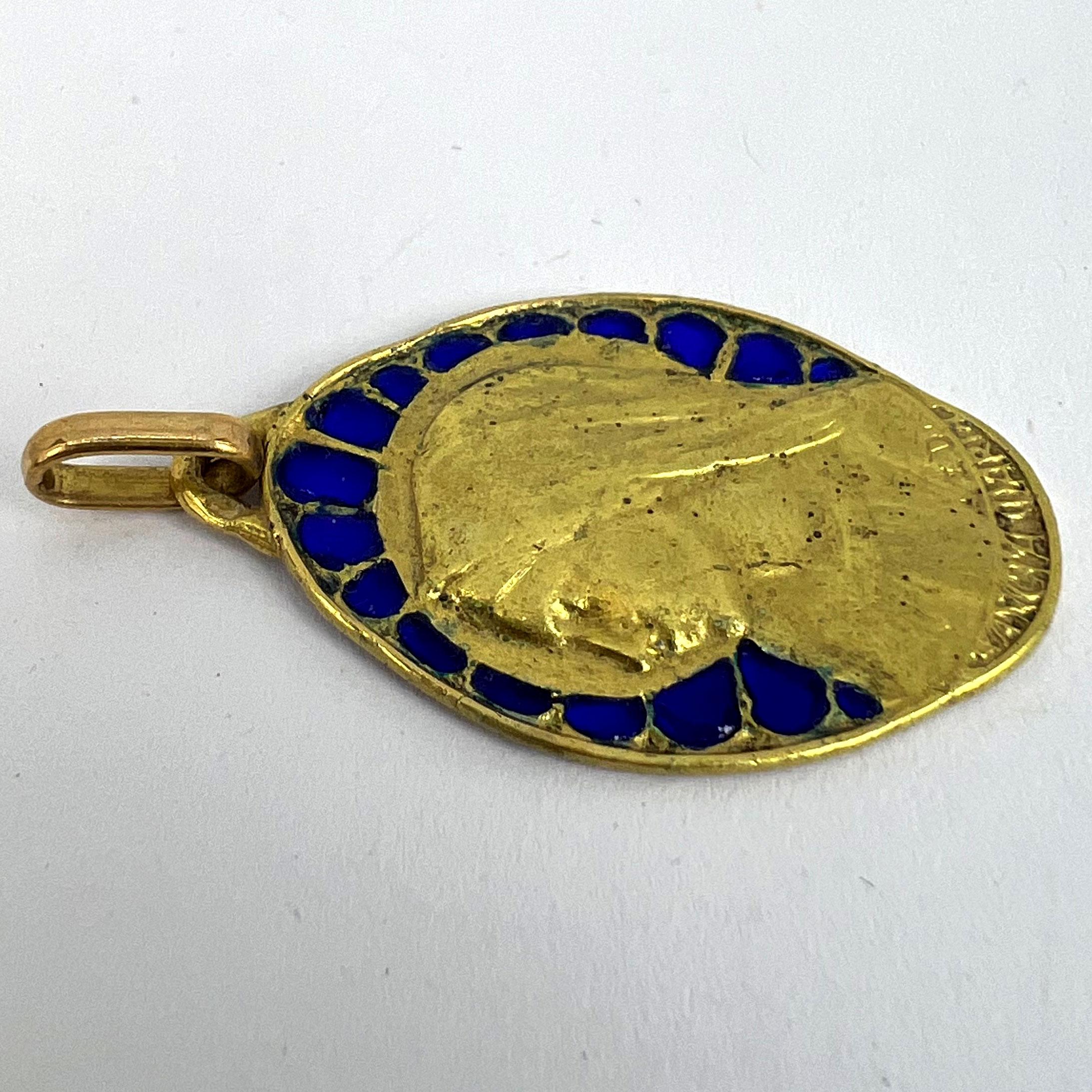French Dropsy Virgin Mary Plique A Jour Enamel 18K Yellow Gold Pendant Medal For Sale 13