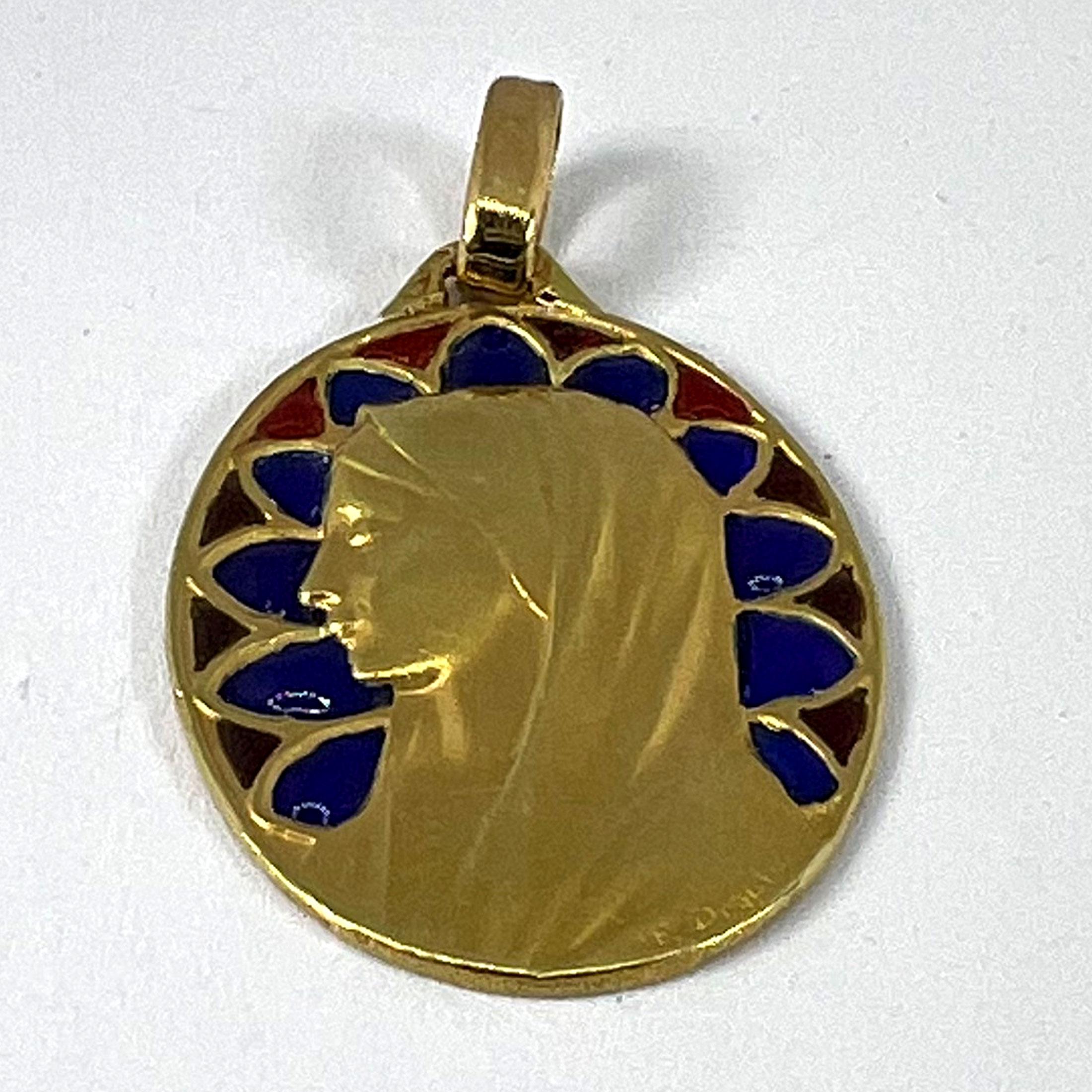 French Dropsy Virgin Mary Plique A Jour Enamel 18K Yellow Gold Pendant Medal For Sale 13