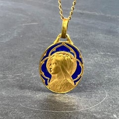 Médaille pendentif en or jaune 18K avec pendentif Vierge Marie Plique A Jour en émail