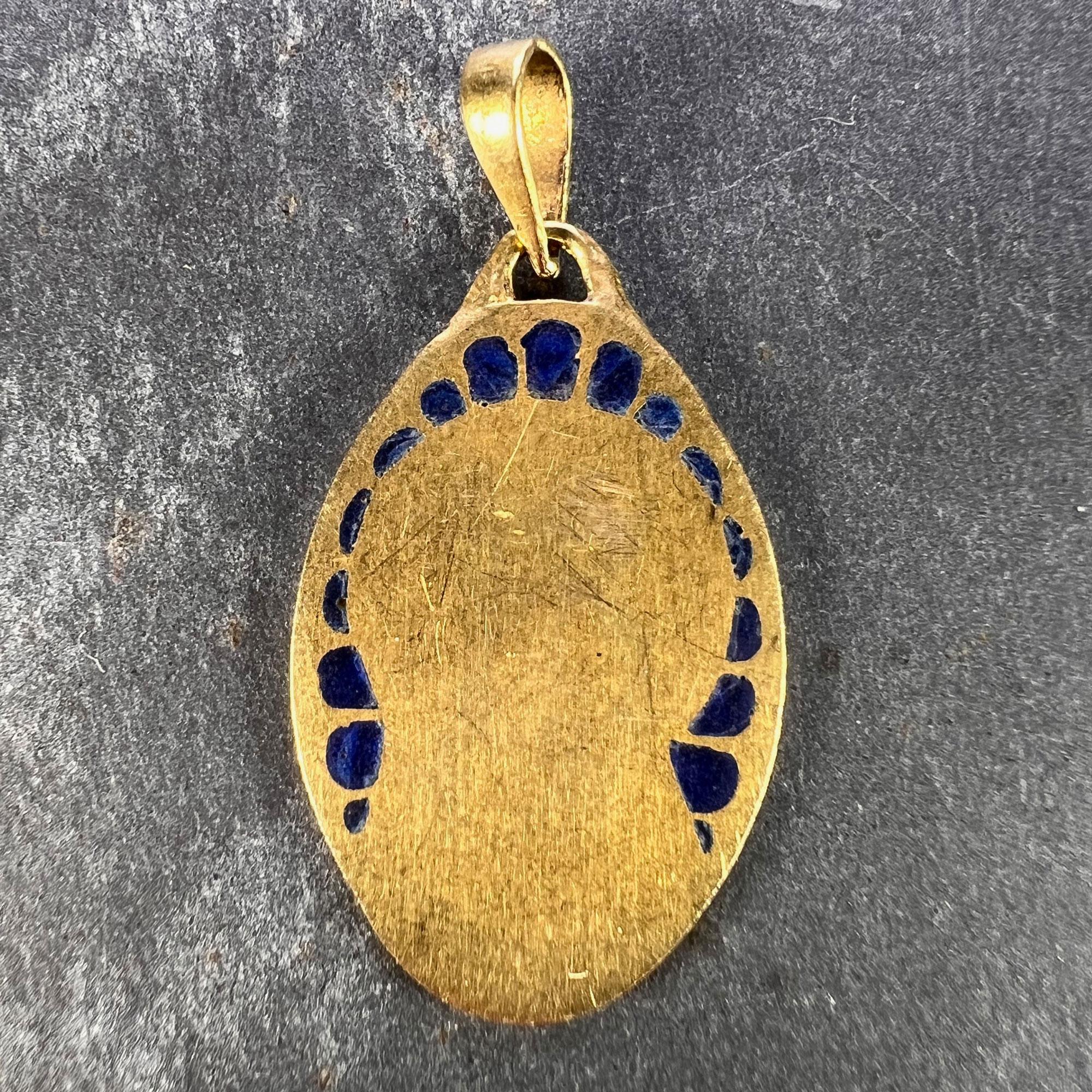 French Dropsy Virgin Mary Plique A Jour Enamel 18K Yellow Gold Pendant Medal For Sale 1