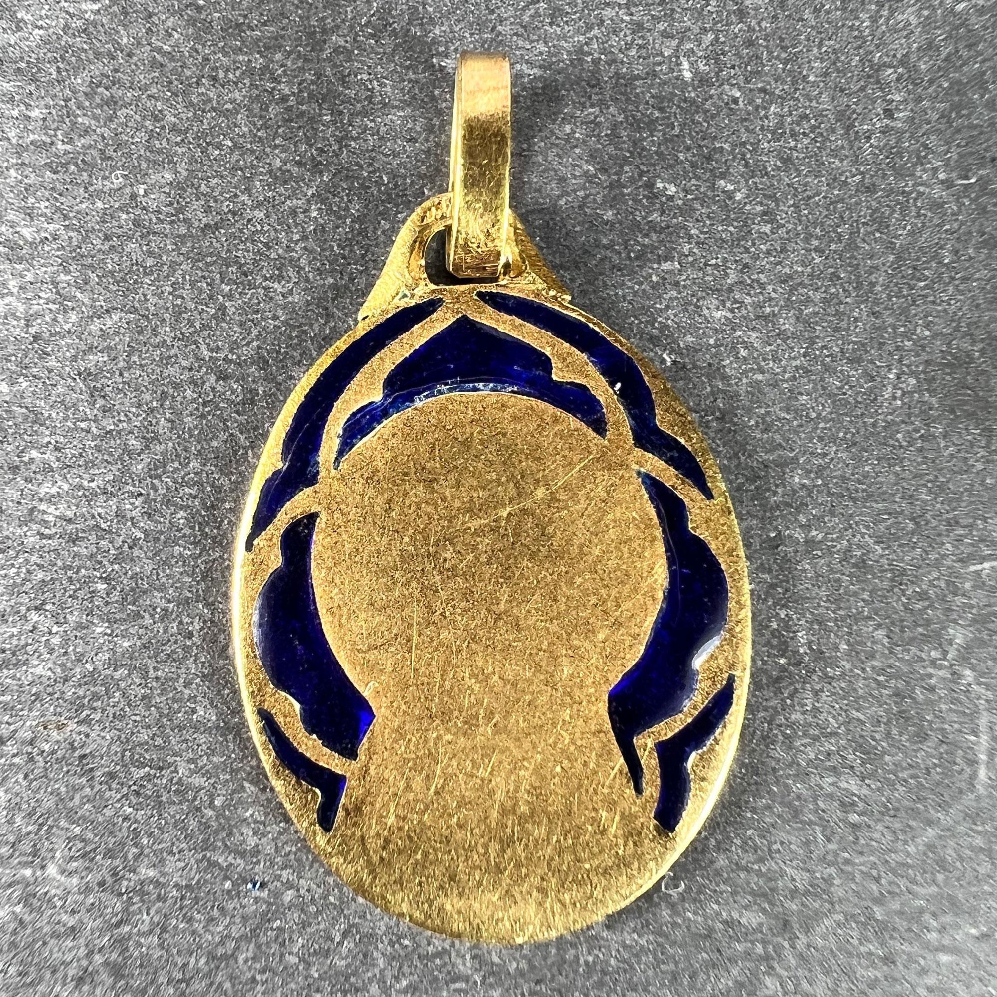 French Dropsy Virgin Mary Plique A Jour Enamel 18K Yellow Gold Pendant Medal For Sale 1