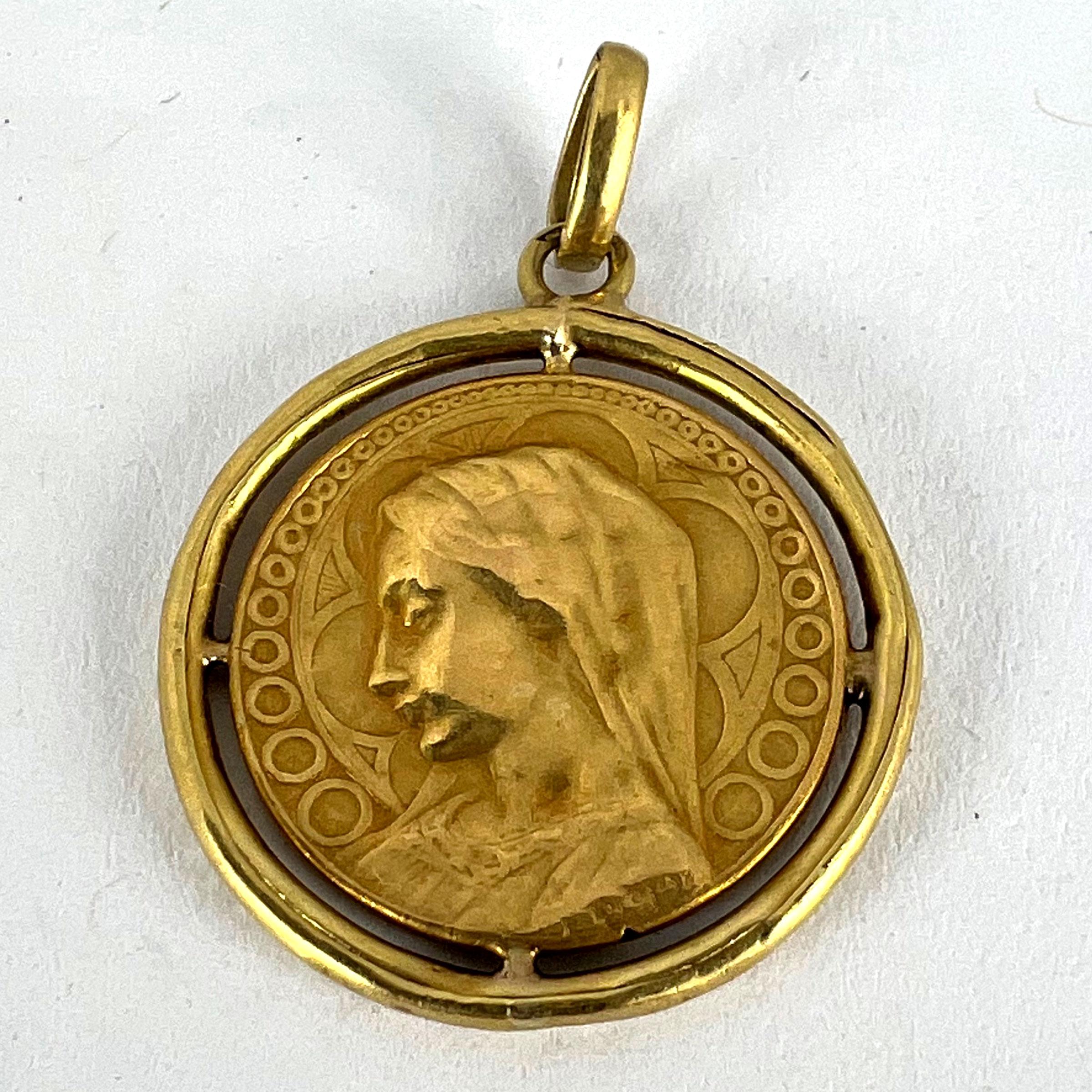 French Dropsy Virgin Mary Virgo Gloriosa 18K Yellow Gold Medal Pendant For Sale 9