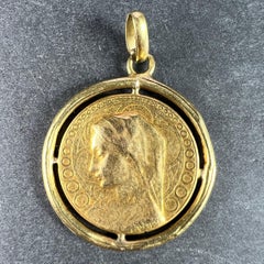 French Dropsy Virgin Mary Virgo Gloriosa 18K Yellow Gold Medal Pendant