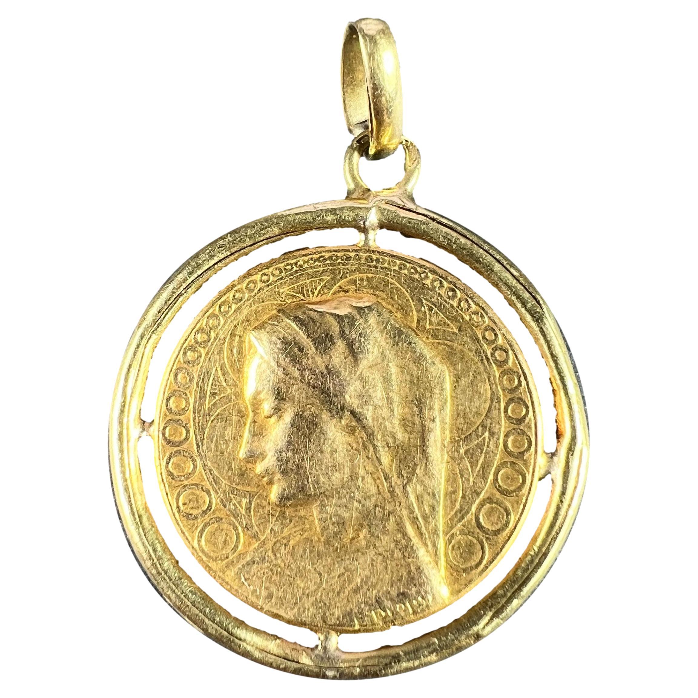 French Dropsy Virgin Mary Virgo Gloriosa 18K Yellow Gold Medal Pendant For Sale