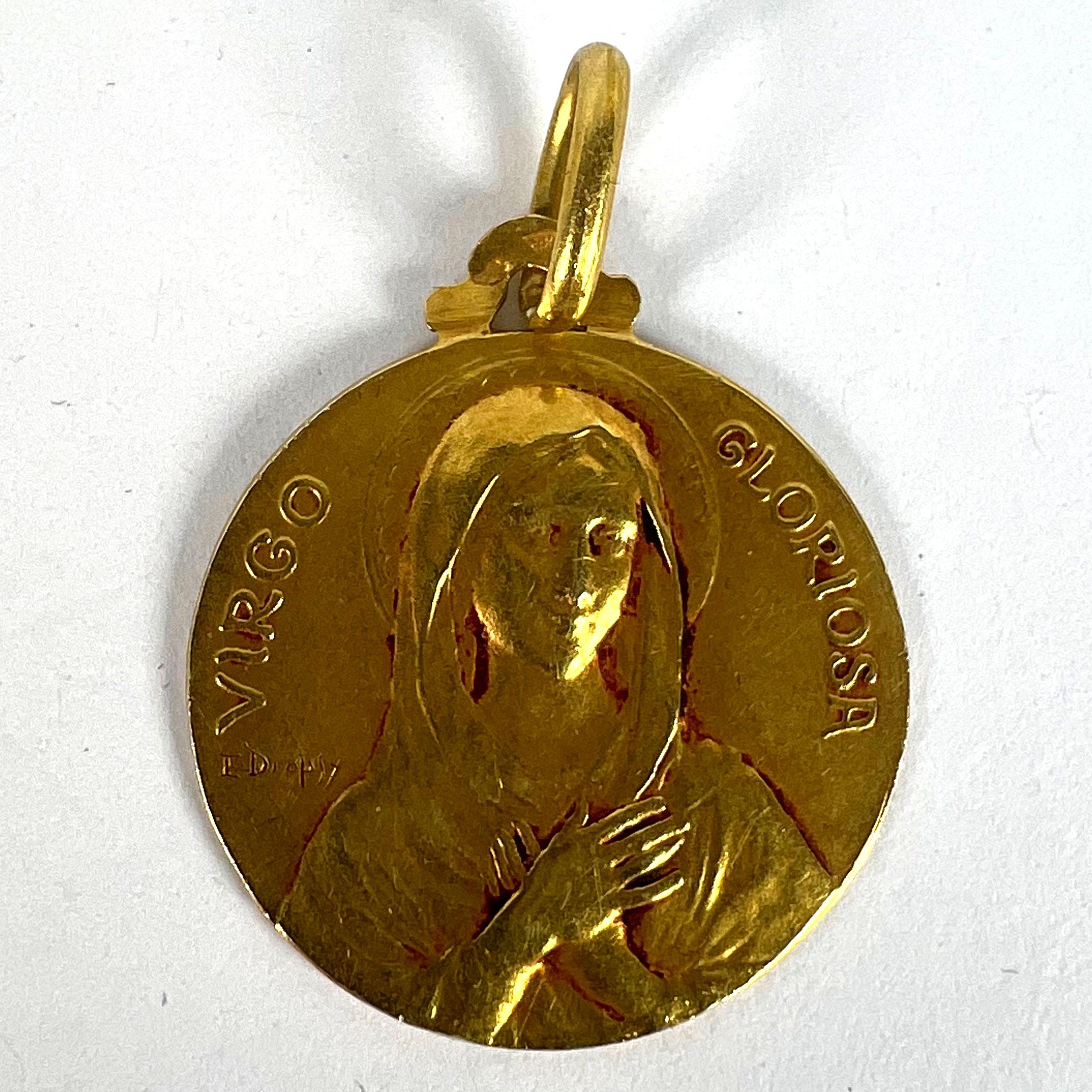 Colgante Medalla de la Virgen María de Oro Amarillo de 18 quilates Virgo Gloriosa Francesa en venta 7