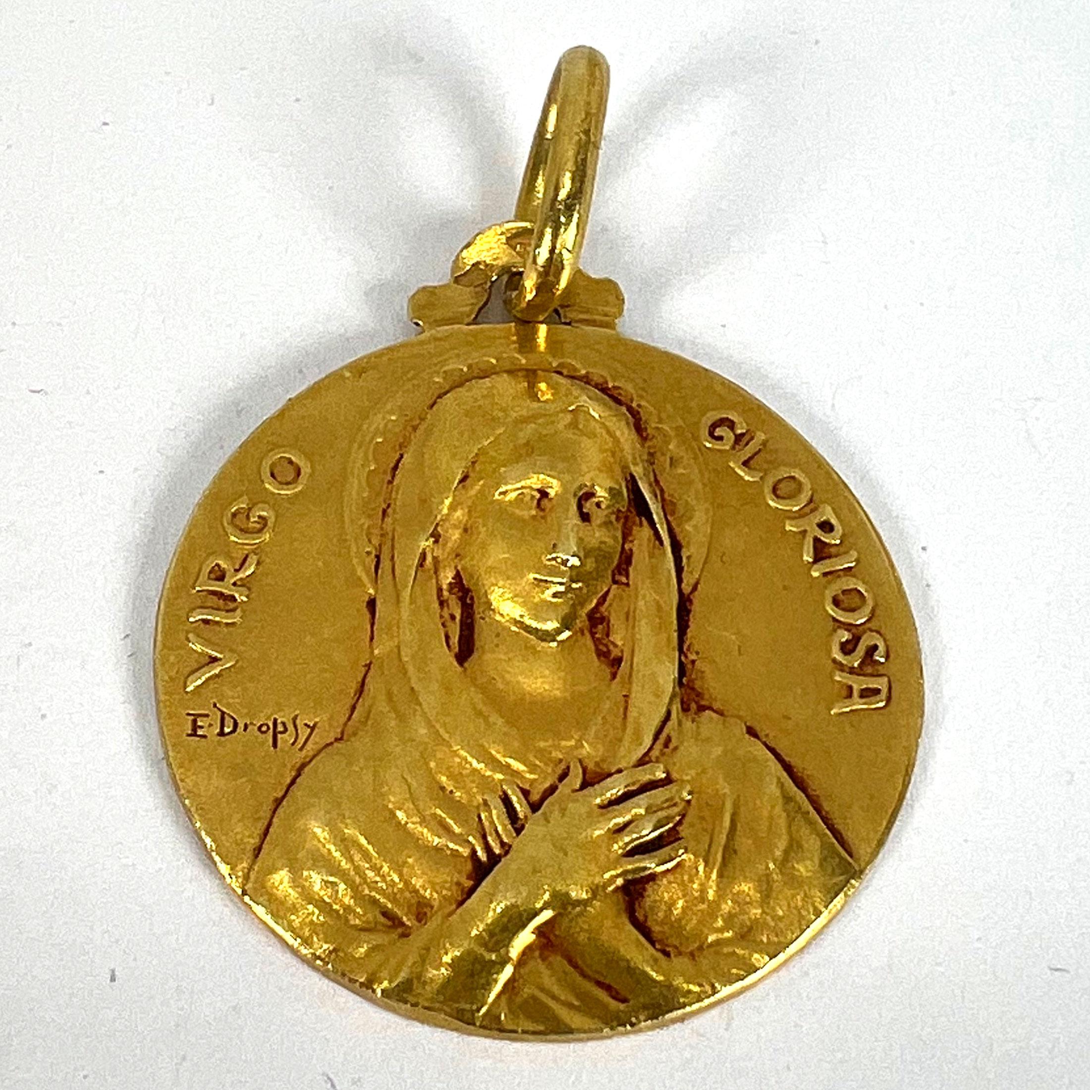 Colgante Medalla de la Virgen María de Oro Amarillo de 18 quilates Virgo Gloriosa Francesa en venta 8