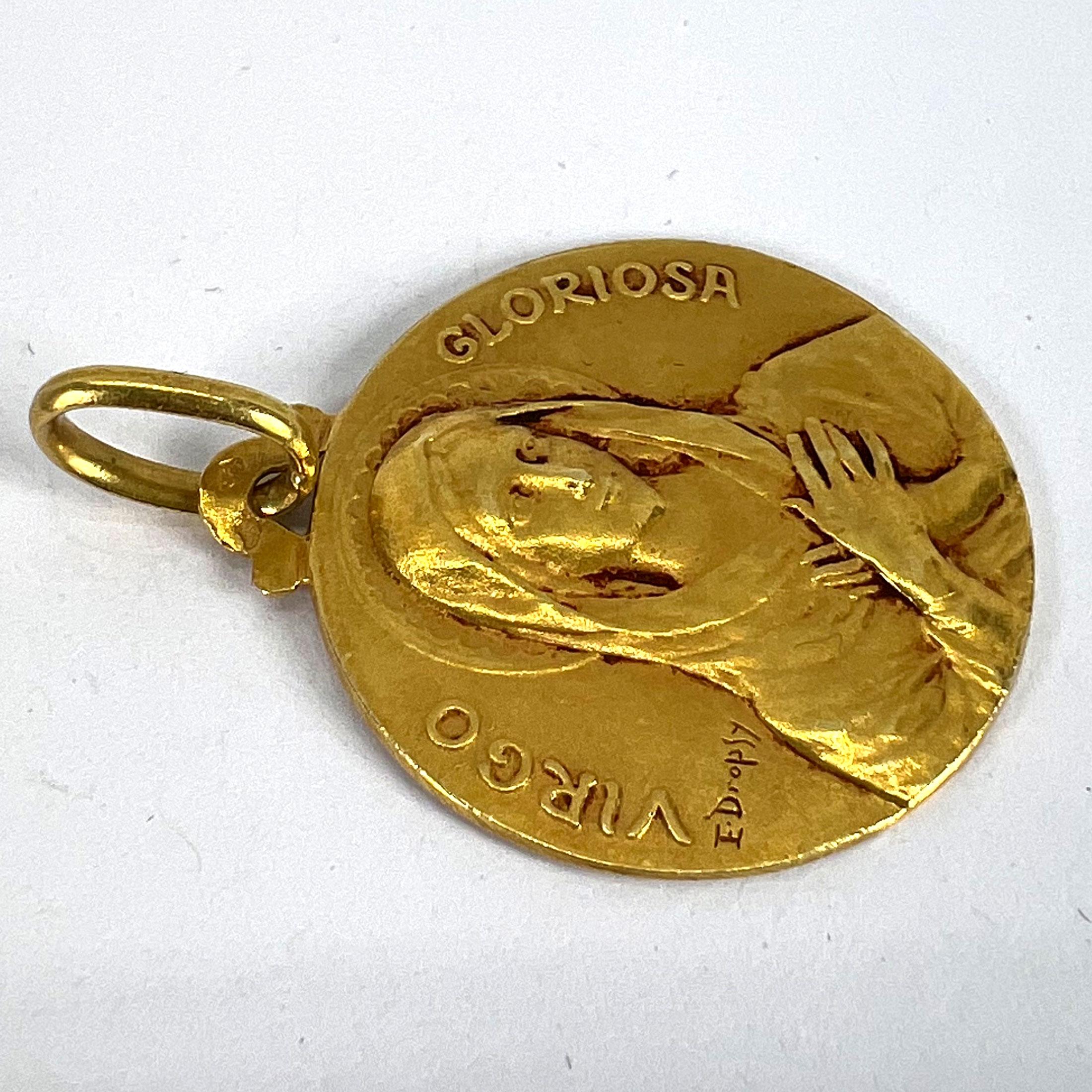 Colgante Medalla de la Virgen María de Oro Amarillo de 18 quilates Virgo Gloriosa Francesa en venta 10