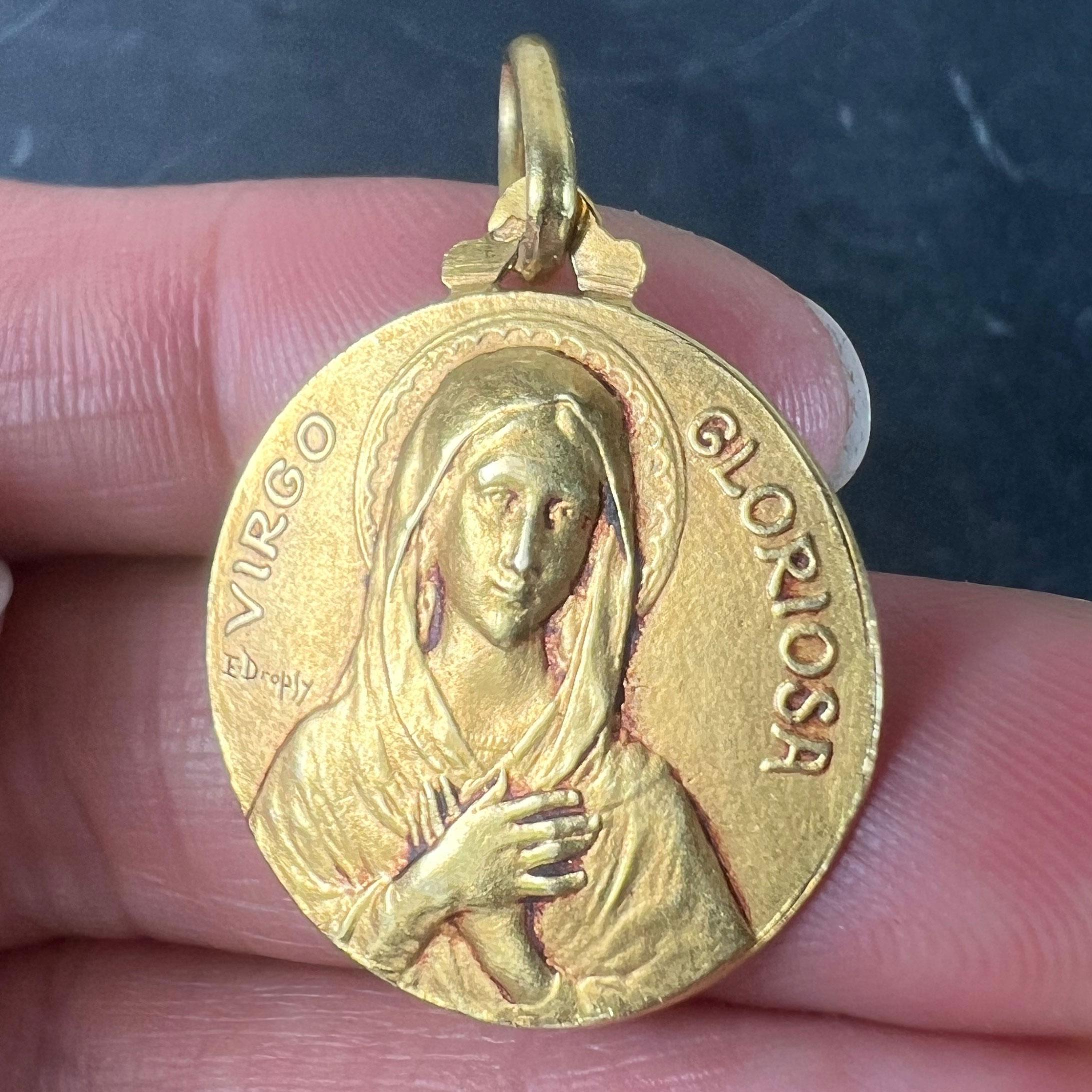 Colgante Medalla de la Virgen María de Oro Amarillo de 18 quilates Virgo Gloriosa Francesa en venta 2