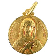 French Dropsy Virgo Gloriosa 18K Yellow Gold Virgin Mary Medal Pendant