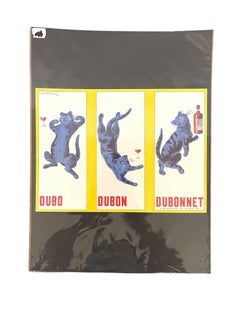Lámina publicitaria francesa de Dubonnet con el diseño del gato azul, 1937, D'Ornellas.