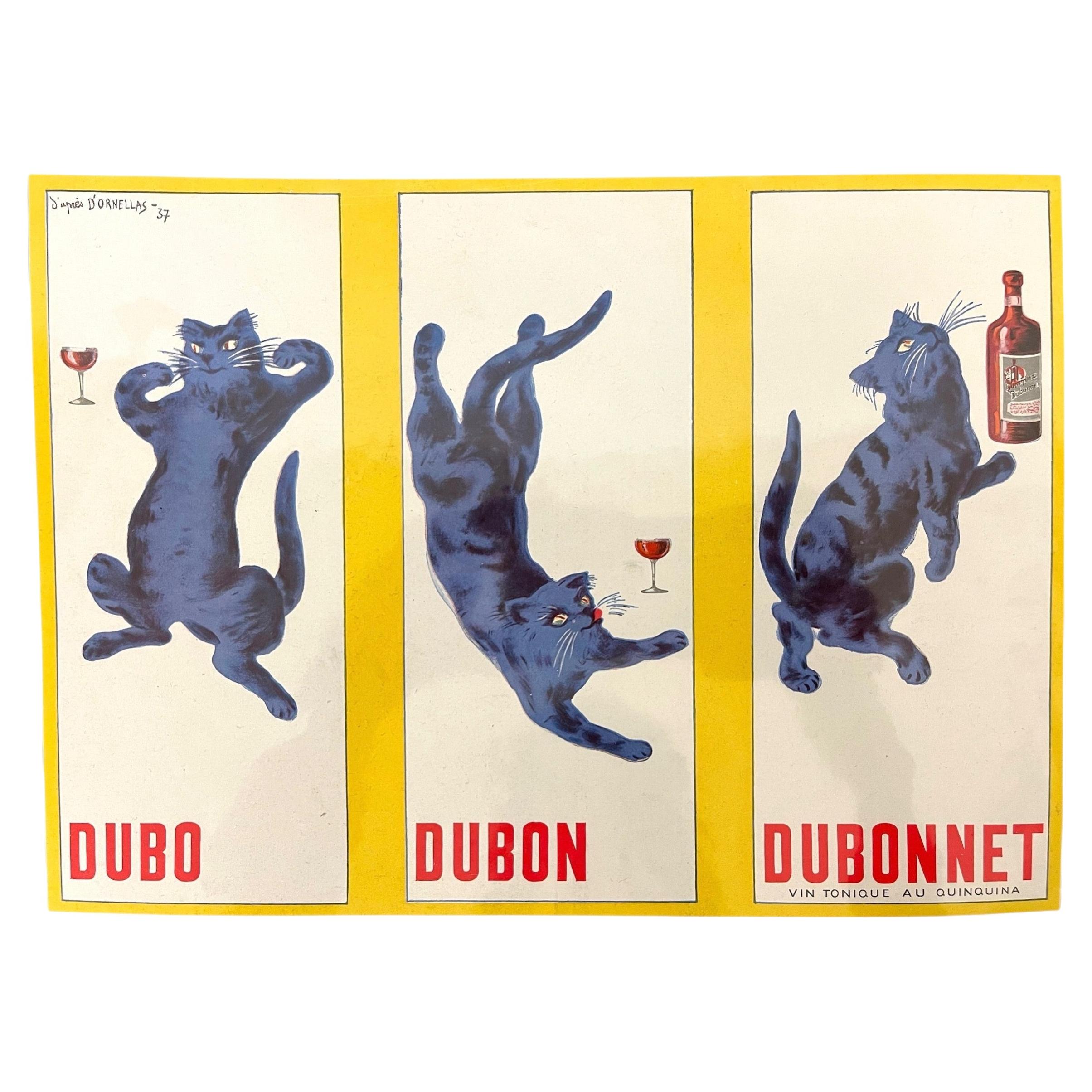 Poster pubblicitario francese del Dubonnet con il gatto blu, 1937, D'Ornellas. in vendita