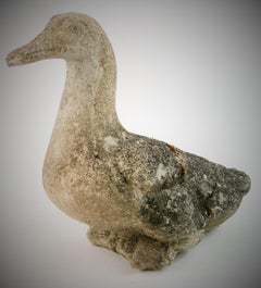 Carved Stone French Duck Garden Ornament, circa 1940