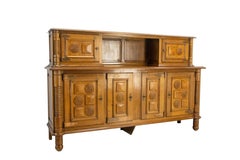 French Dudouyt Deux Corps Buffet Oak & Copper Cabinet, Mid 19th Century