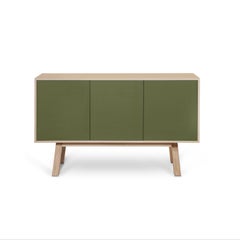 French durable handcrafted green 3-door sideboard, by designer Eric Gizard Paris